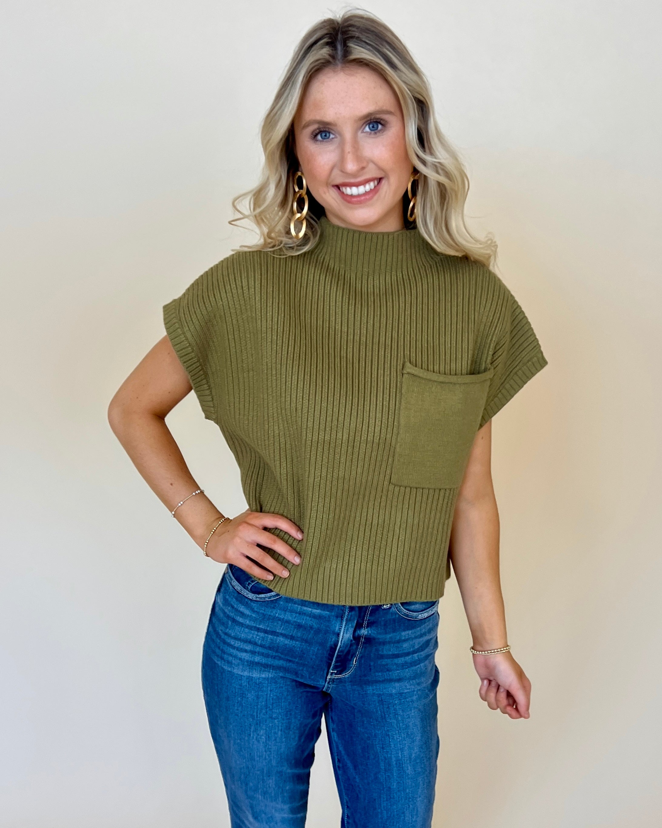 Still Holding On Olive Pocket Sweater-Shop-Womens-Boutique-Clothing