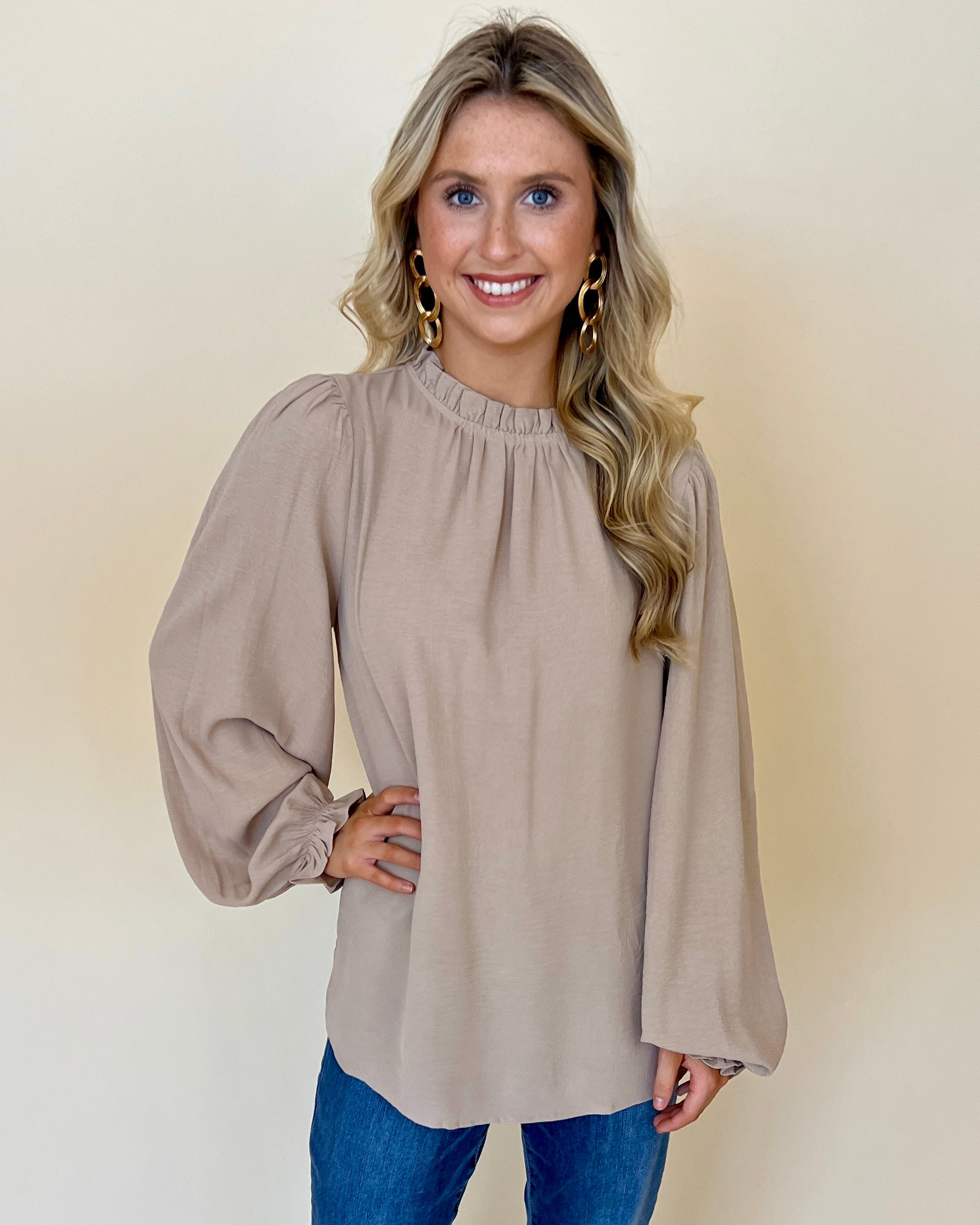 Just Right Champagne Ruffle Top-Shop-Womens-Boutique-Clothing