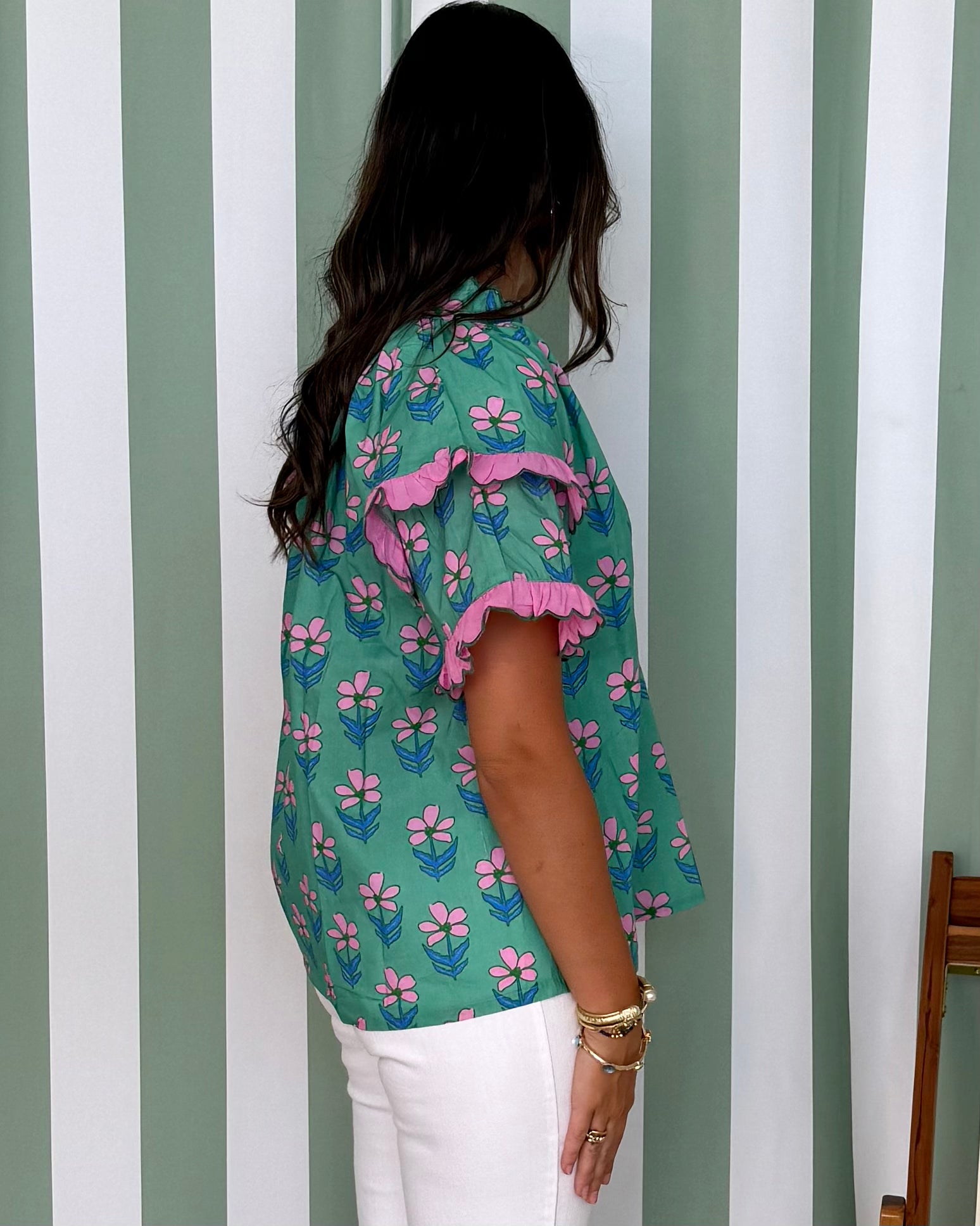 Serving Sweetness Green Floral Scallop Flutter Top-Shop-Womens-Boutique-Clothing