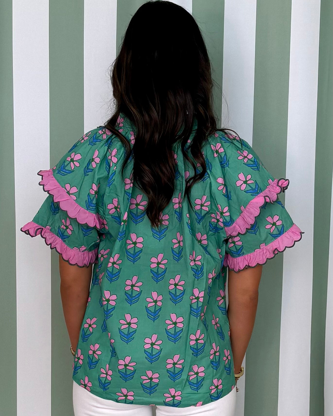 Serving Sweetness Green Floral Scallop Flutter Top-Shop-Womens-Boutique-Clothing