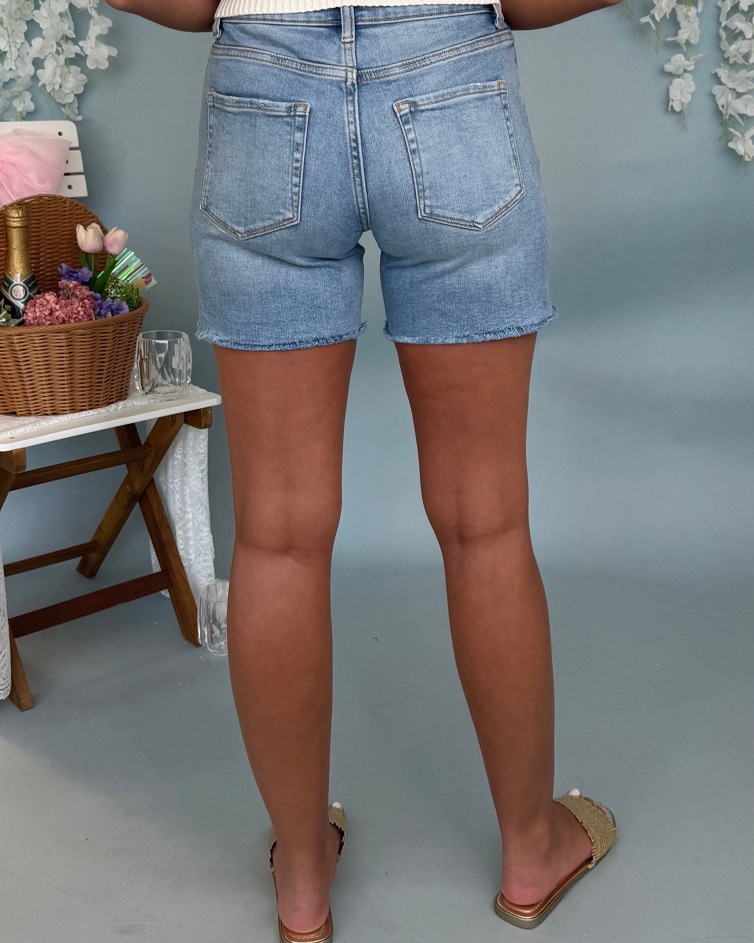 Simple Style Light Denim Raw Hem Shorts-Shop-Womens-Boutique-Clothing