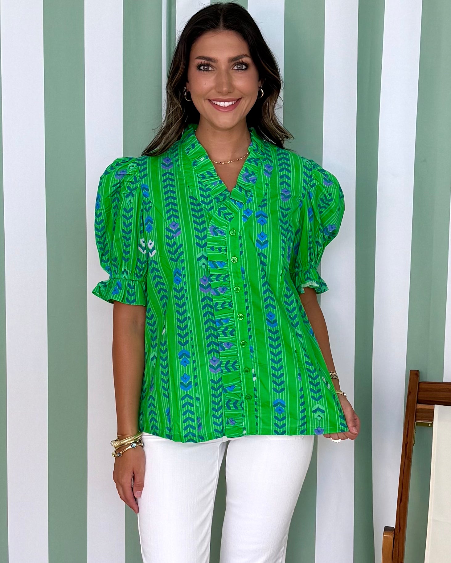 Longing Glances Green Floral Print Button Top-Shop-Womens-Boutique-Clothing