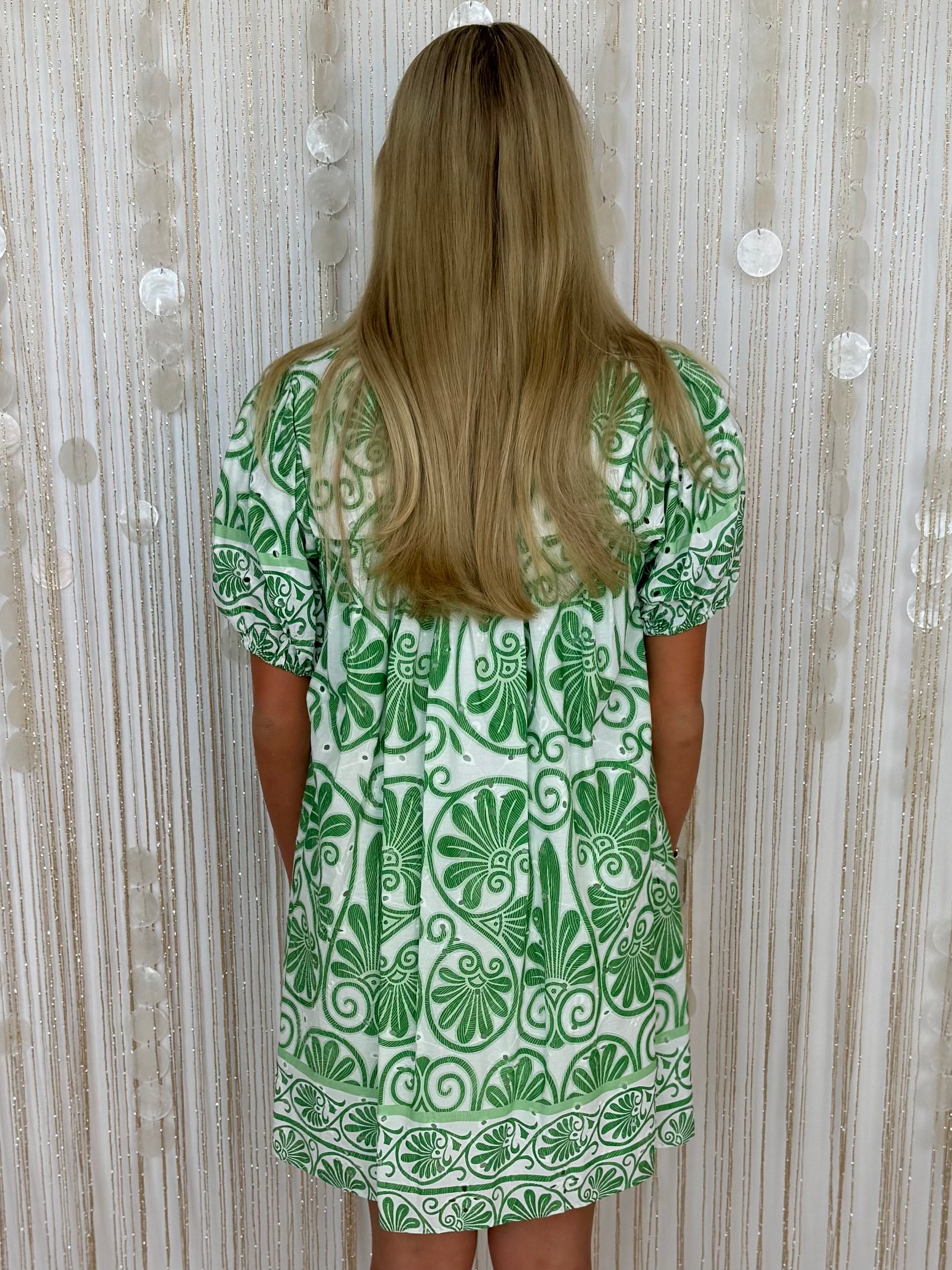 Easygoing Charm Green Floral Eyelet Babydoll Dress-Shop-Womens-Boutique-Clothing