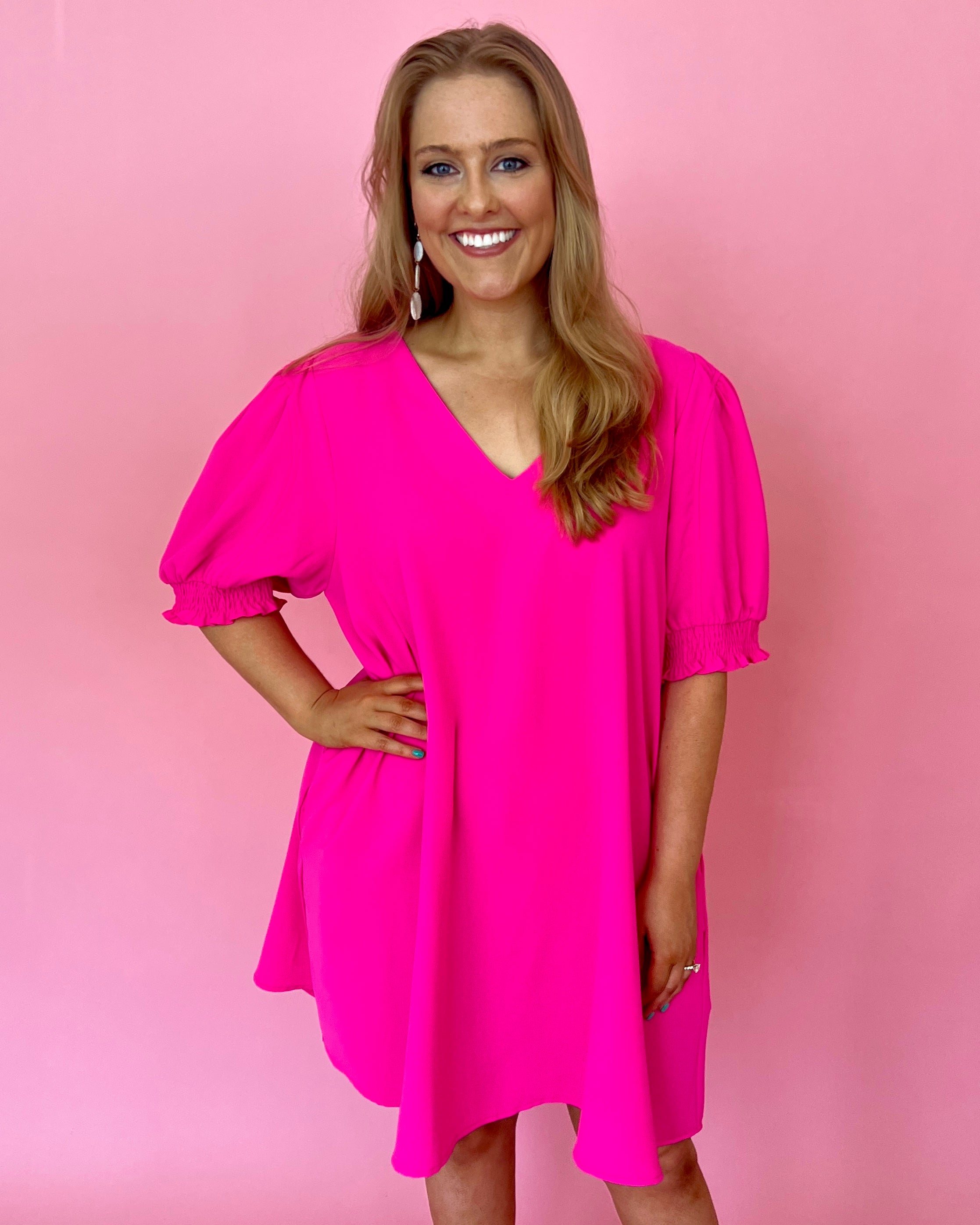 This Is What You Came For Hot Pink Plus V-neck Dress-Shop-Womens-Boutique-Clothing