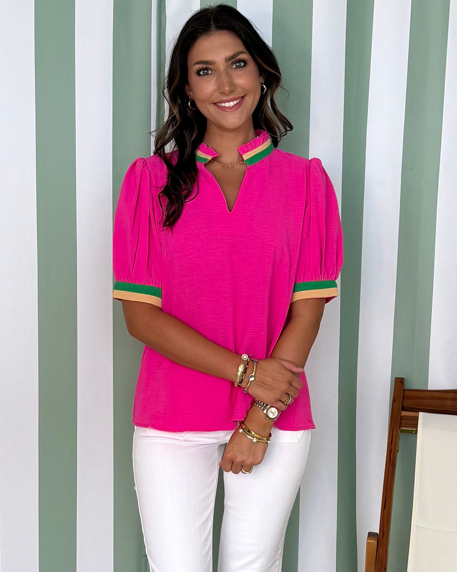 Nothing Compares Hot Pink Stripe Trim Top-Shop-Womens-Boutique-Clothing