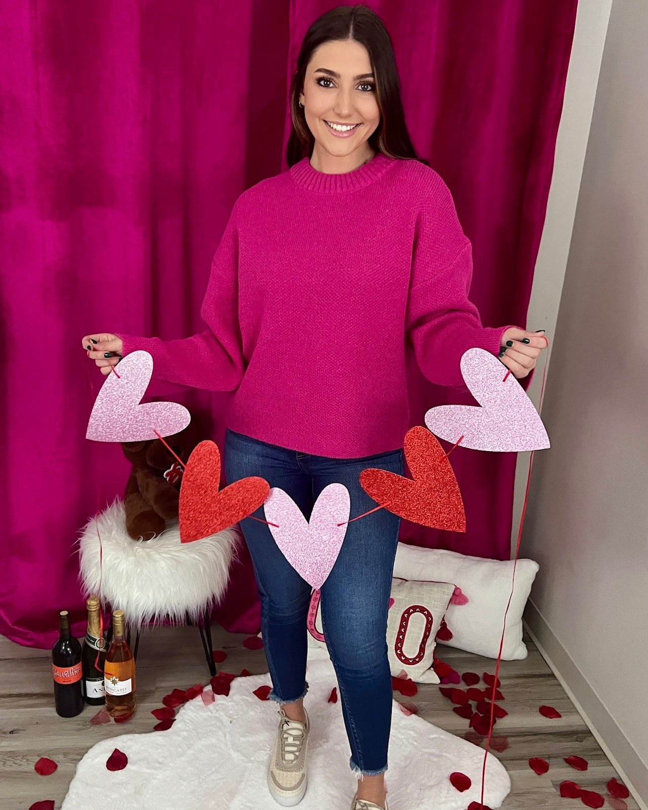 Have A Ball Hot Pink Oversized Sweater-Shop-Womens-Boutique-Clothing