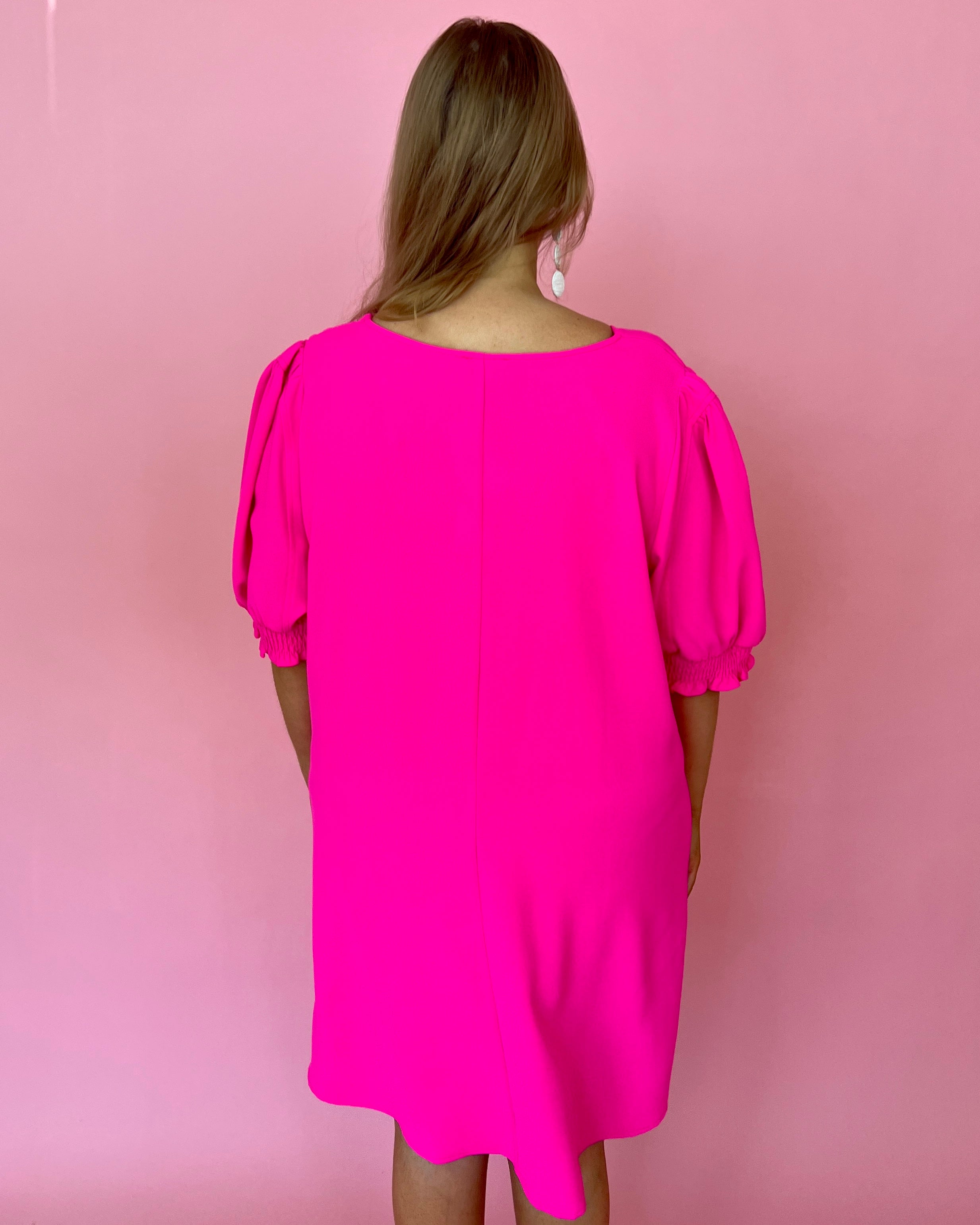 This Is What You Came For Hot Pink Plus V-neck Dress-Shop-Womens-Boutique-Clothing