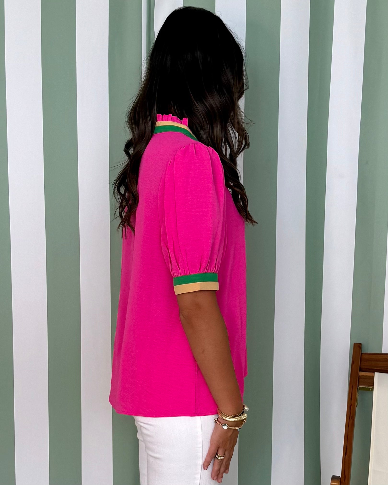 Nothing Compares Hot Pink Stripe Trim Top-Shop-Womens-Boutique-Clothing