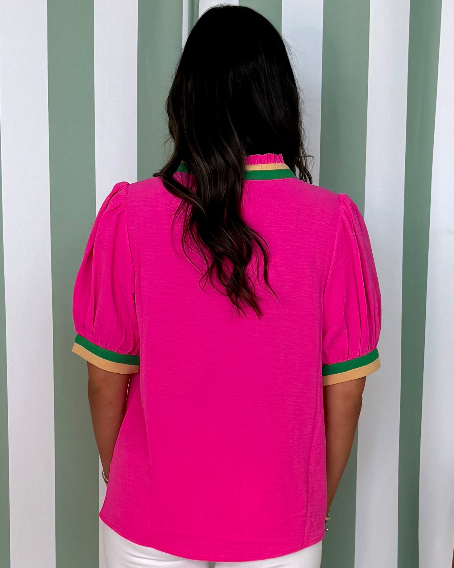 Nothing Compares Hot Pink Stripe Trim Top-Shop-Womens-Boutique-Clothing