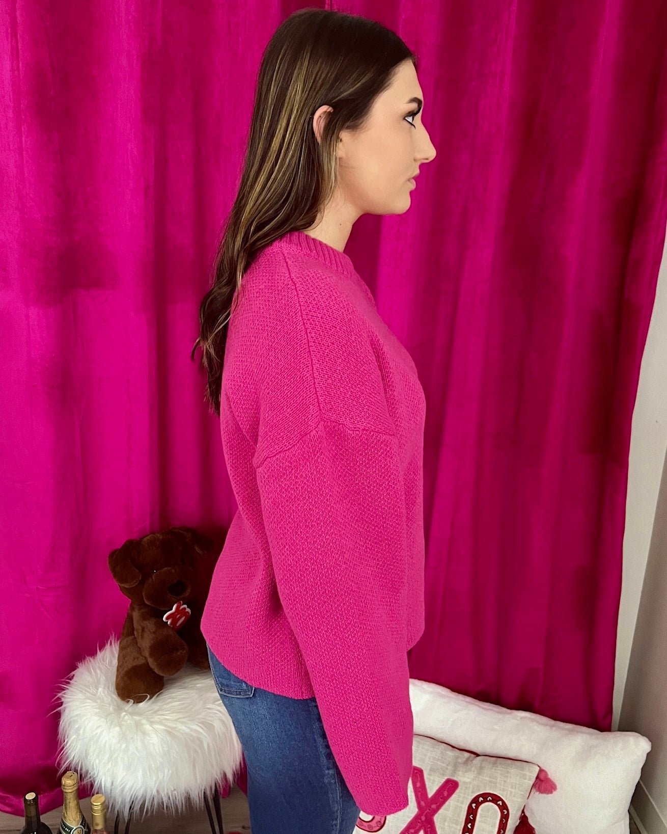 Have A Ball Hot Pink Oversized Sweater-Shop-Womens-Boutique-Clothing