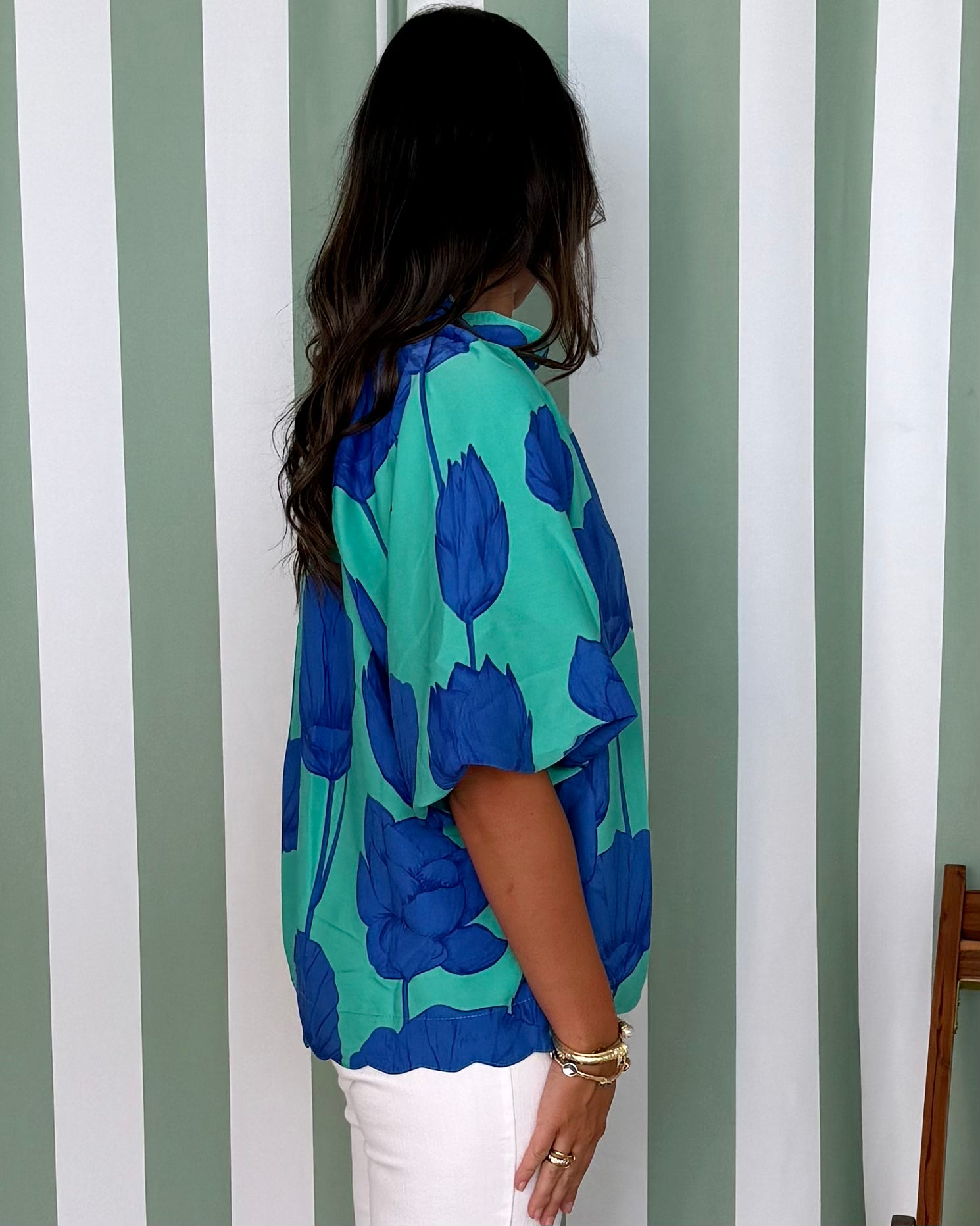 Coastal Stroll Jade/Blue Floral Scalloped Top-Shop-Womens-Boutique-Clothing