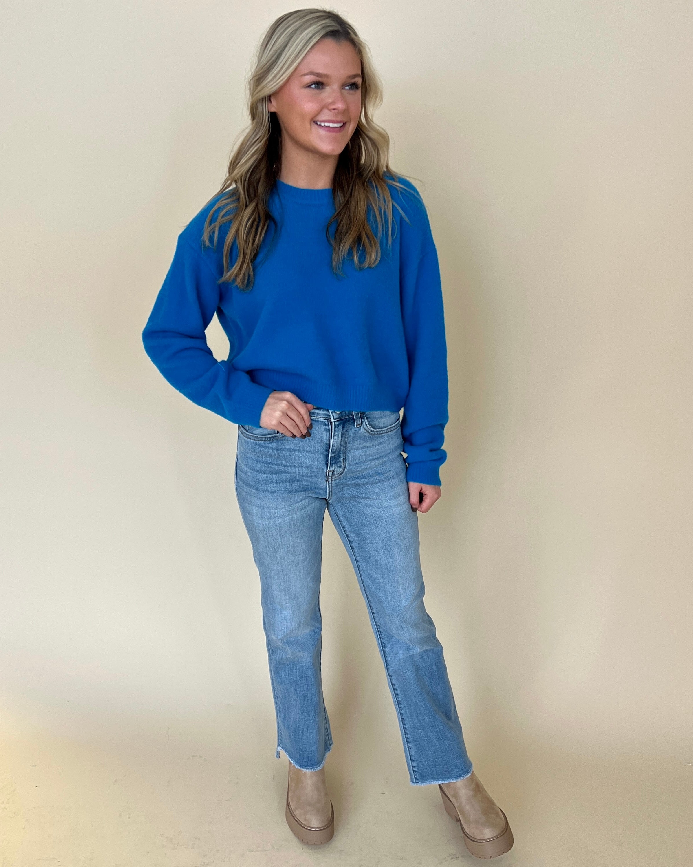 Be You Turquoise Fuzzy Cropped Sweater-Shop-Womens-Boutique-Clothing
