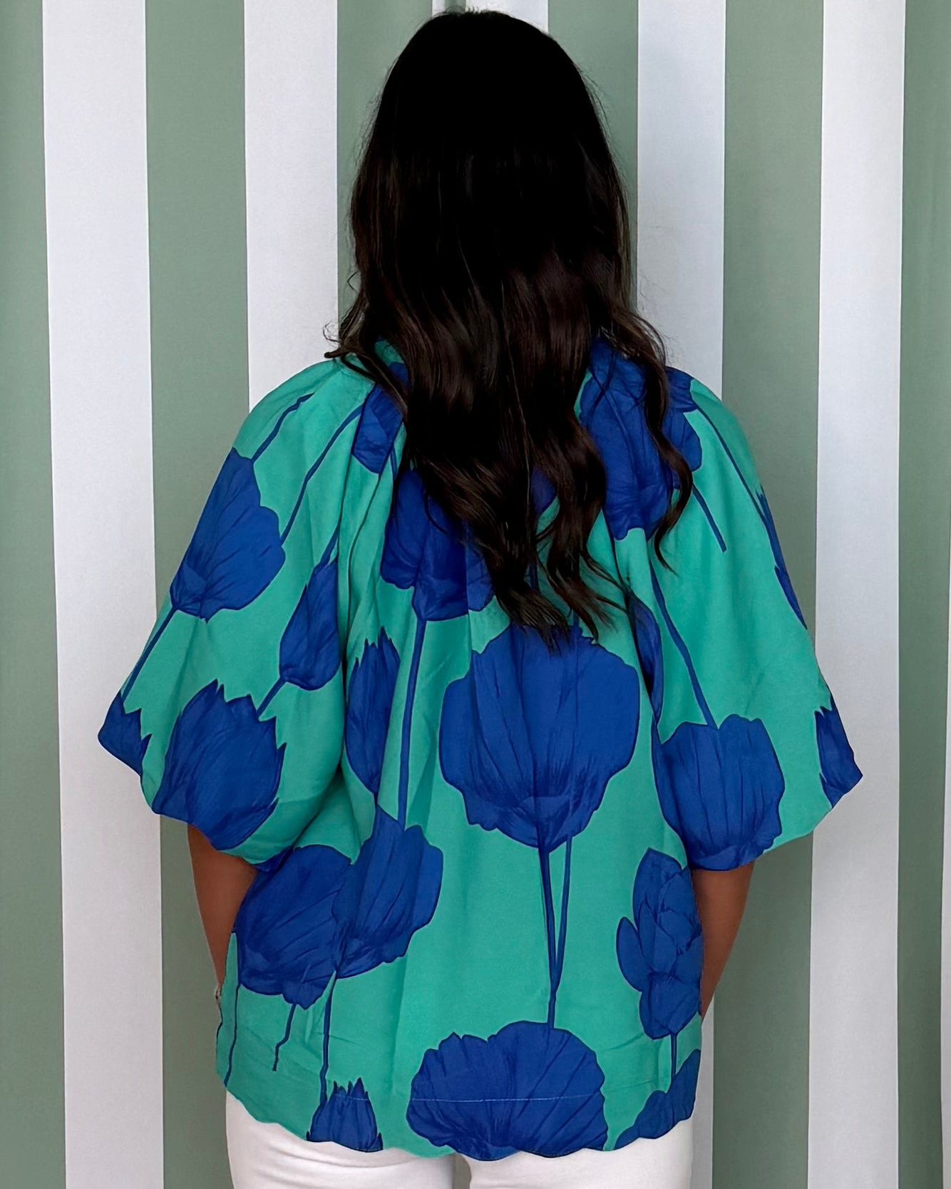 Coastal Stroll Jade/Blue Floral Scalloped Top-Shop-Womens-Boutique-Clothing