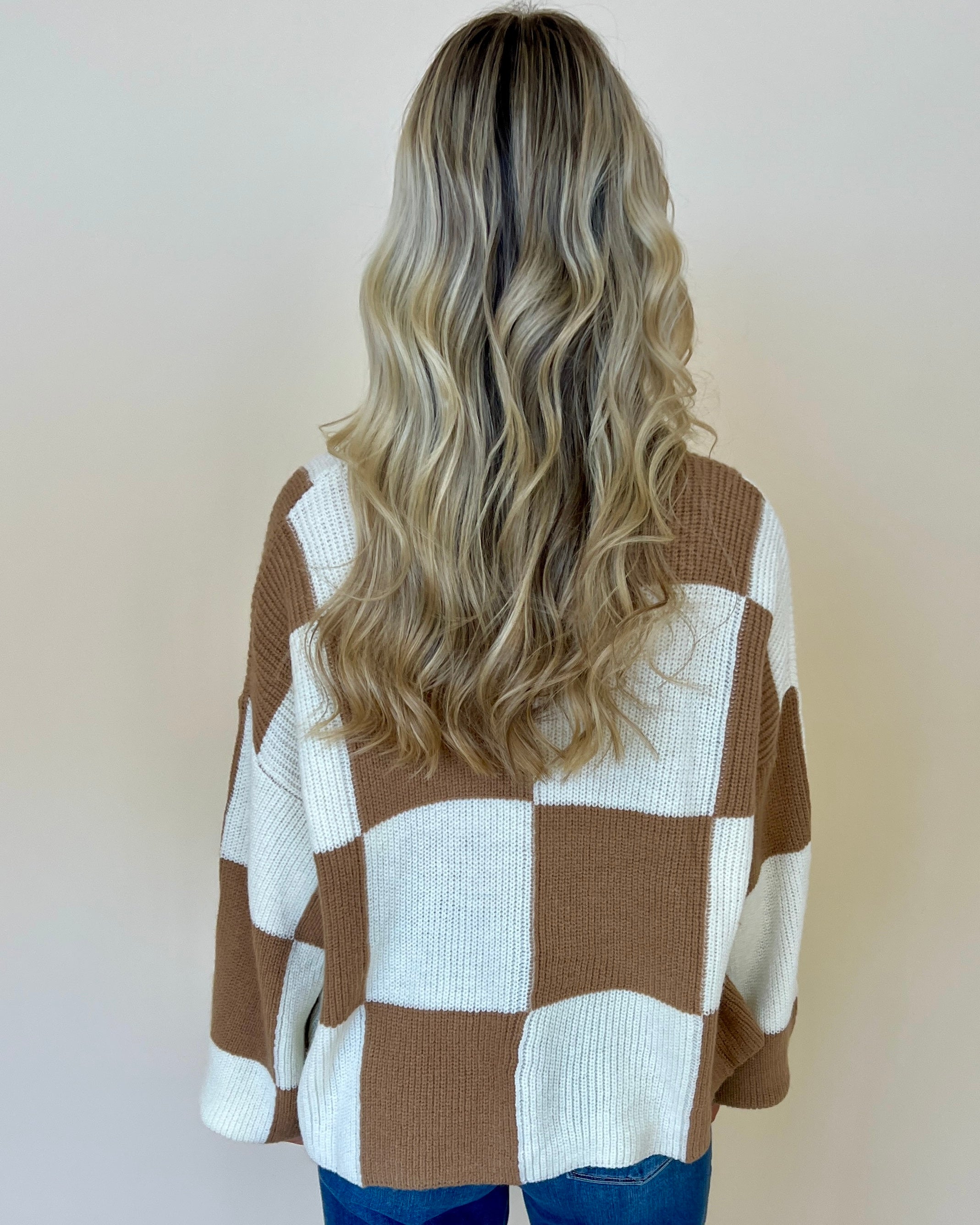 Checkmate Wood Checkered Sweater-Shop-Womens-Boutique-Clothing