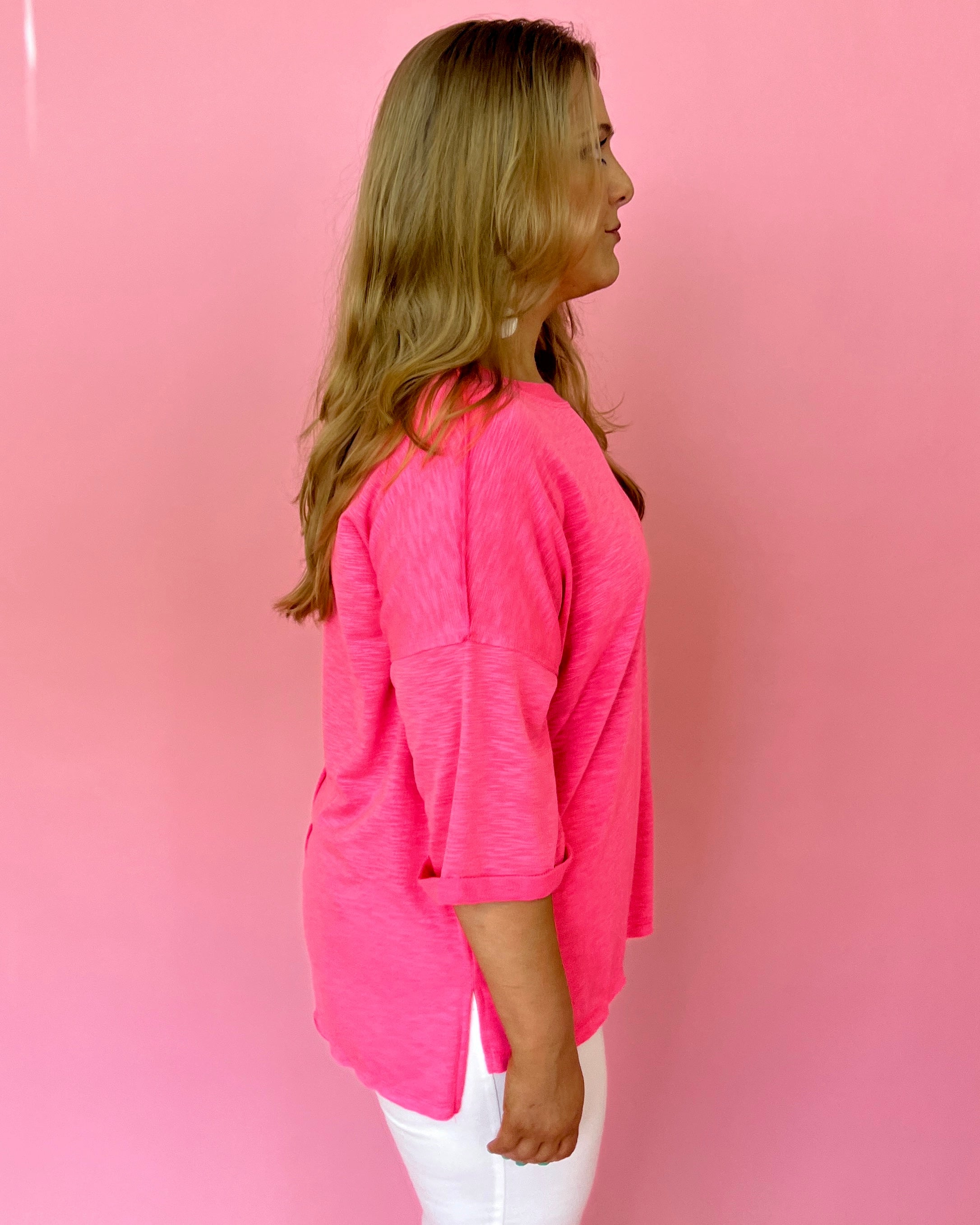 Having Mixed Feelings Neon Pink Plus Two Tone French Terry Top-Shop-Womens-Boutique-Clothing