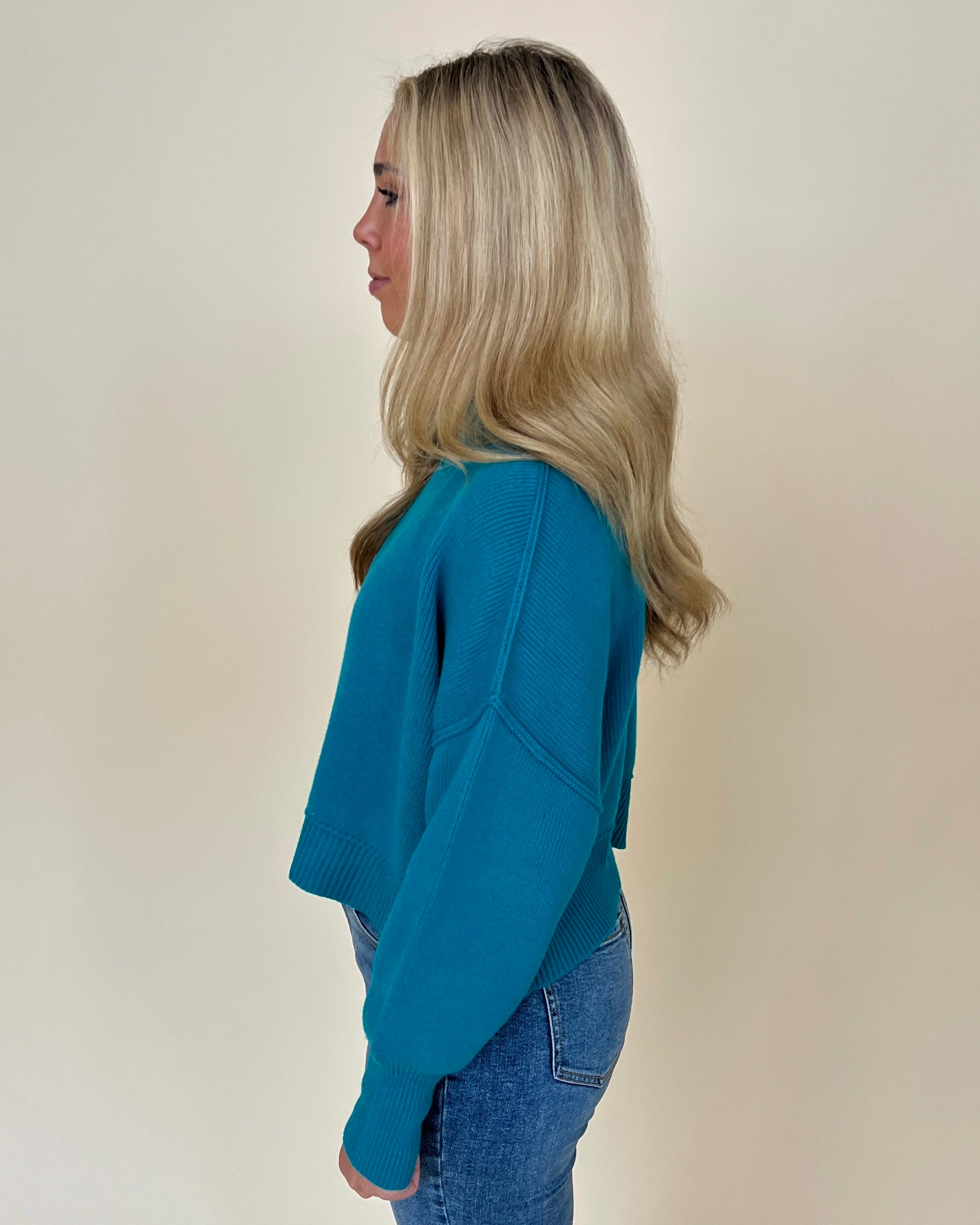 Room For Two Lt Teal Cropped Sweater-Shop-Womens-Boutique-Clothing