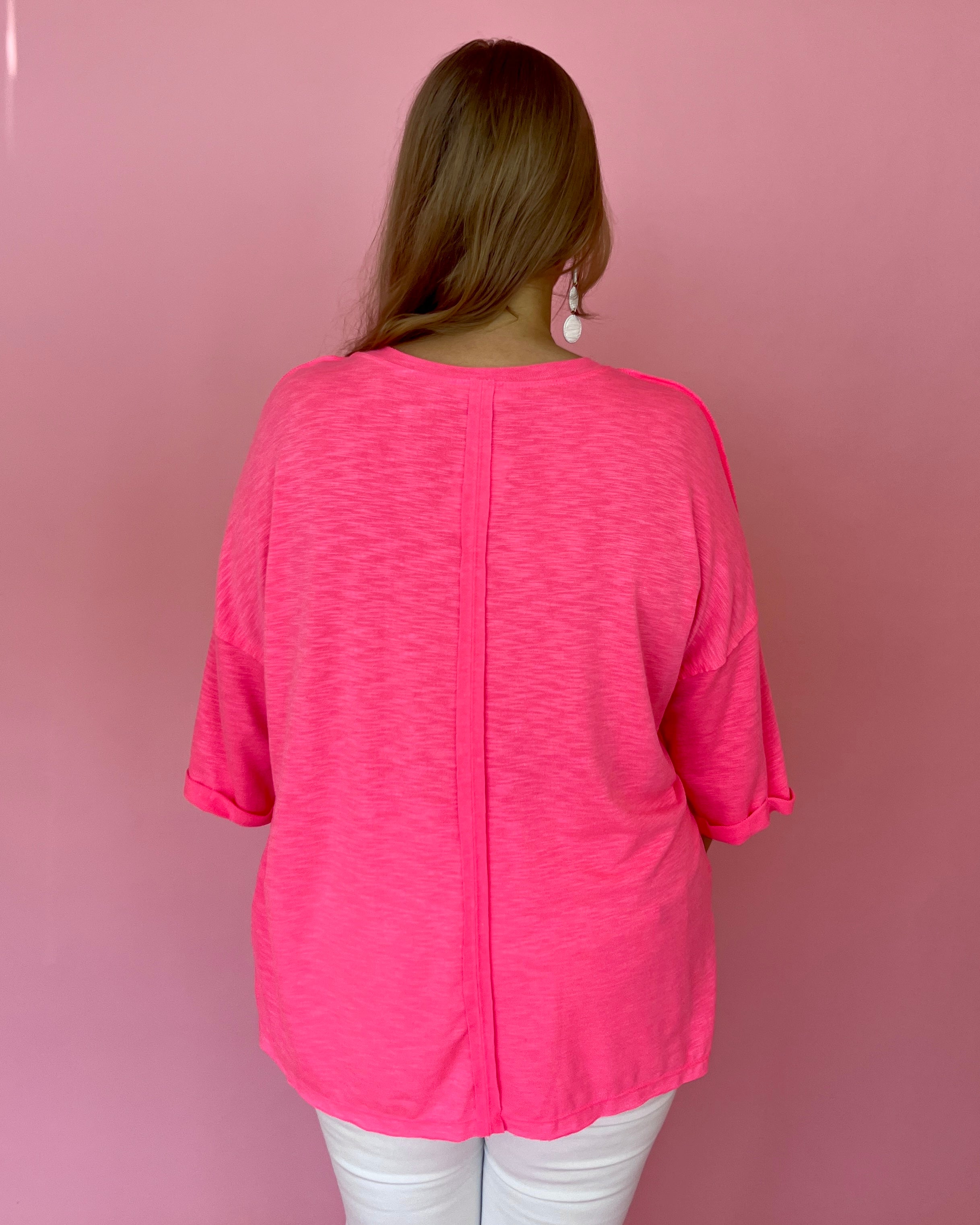Having Mixed Feelings Neon Pink Plus Two Tone French Terry Top-Shop-Womens-Boutique-Clothing