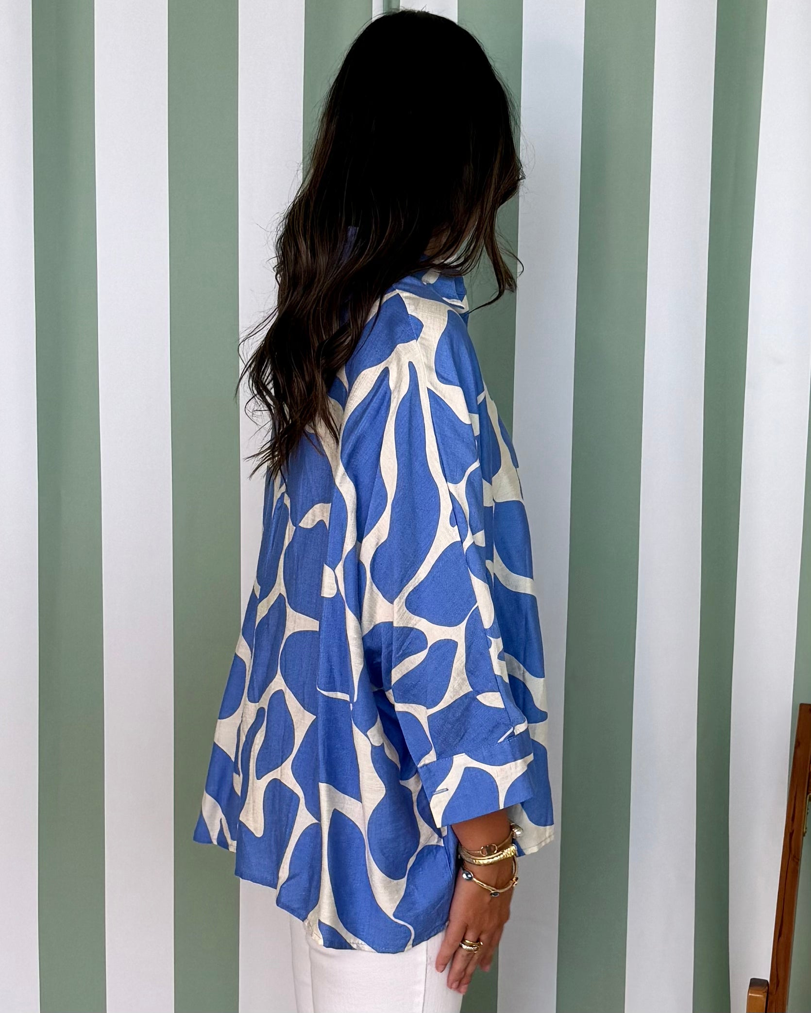 Feeling Alive Cerulean Abstract Button Top-Shop-Womens-Boutique-Clothing