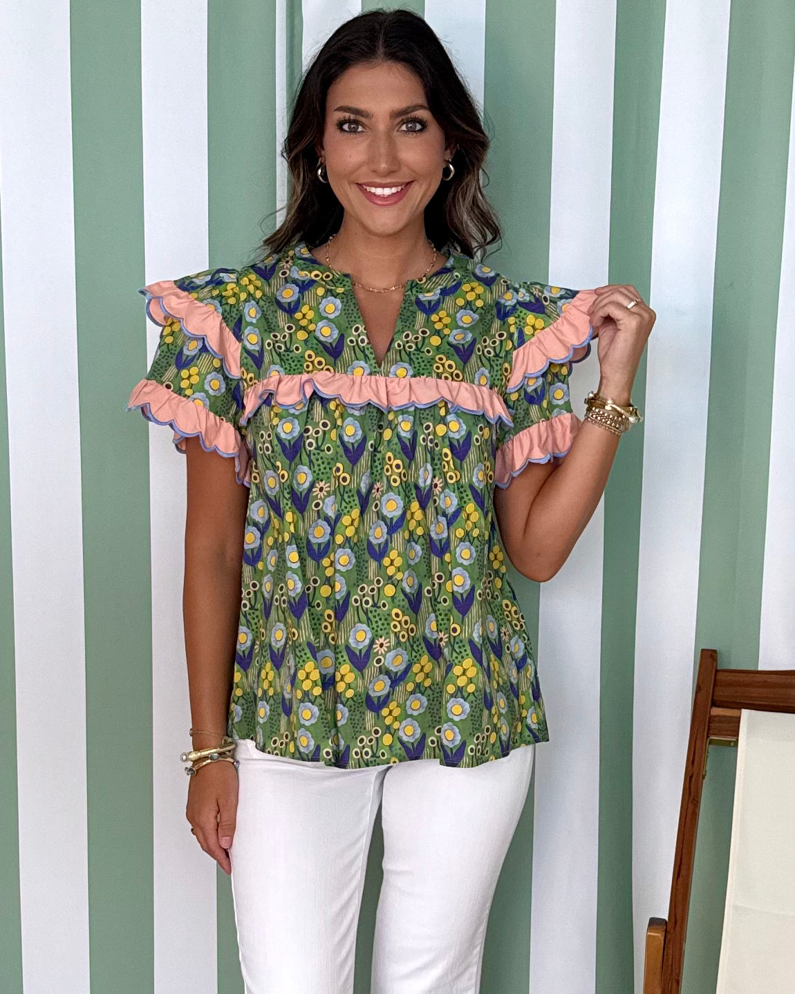 Full Bloom Green Floral Ruffle Top-Shop-Womens-Boutique-Clothing