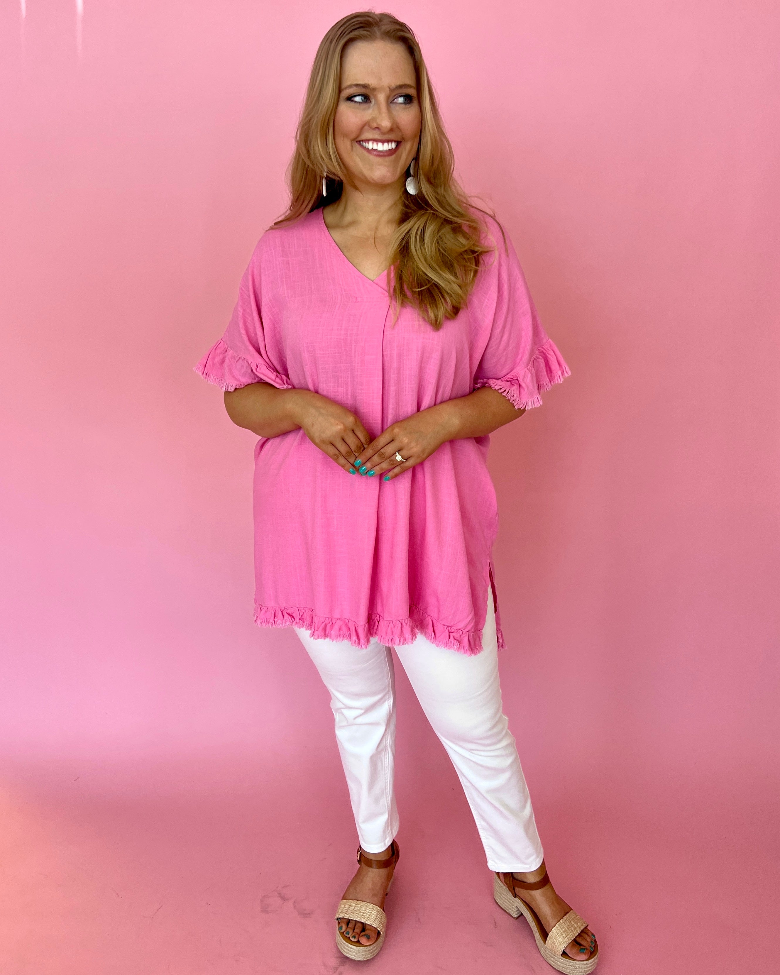 So Romantic Bubble Pink Plus Linen Top-Shop-Womens-Boutique-Clothing