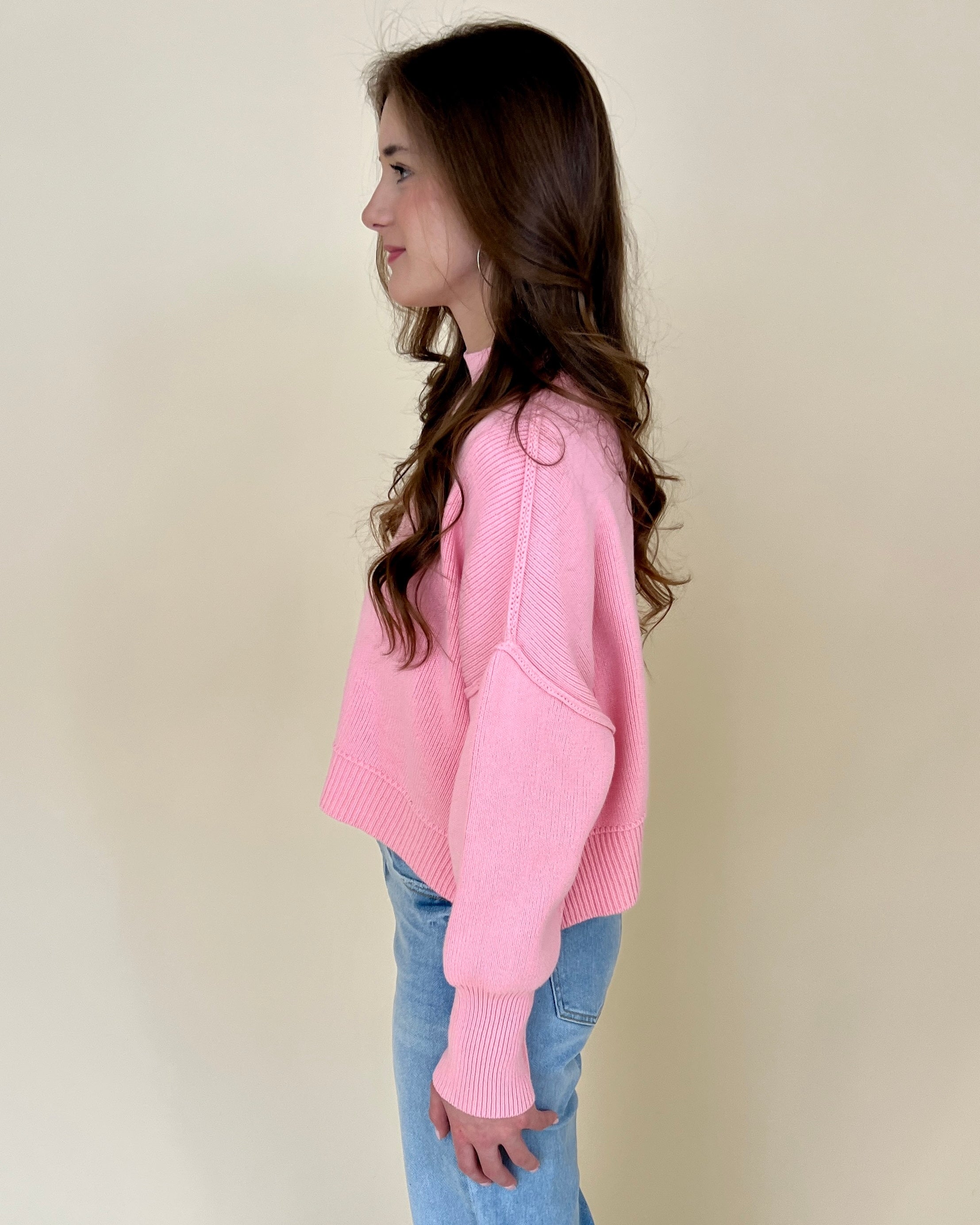 Room For Two Dk Pink Cropped Sweater-Shop-Womens-Boutique-Clothing
