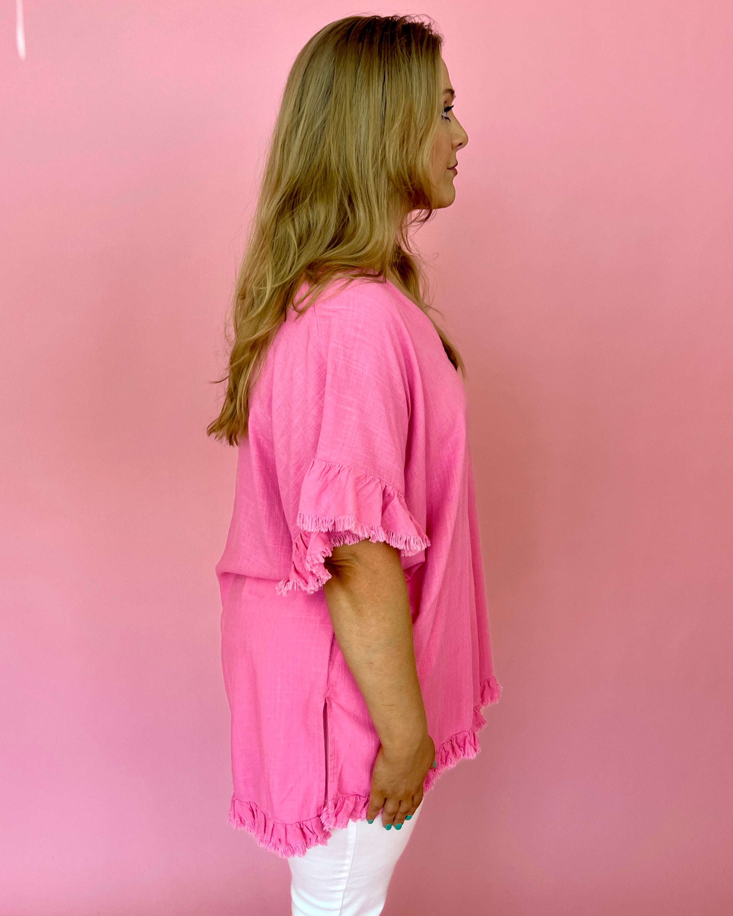 So Romantic Bubble Pink Plus Linen Top-Shop-Womens-Boutique-Clothing