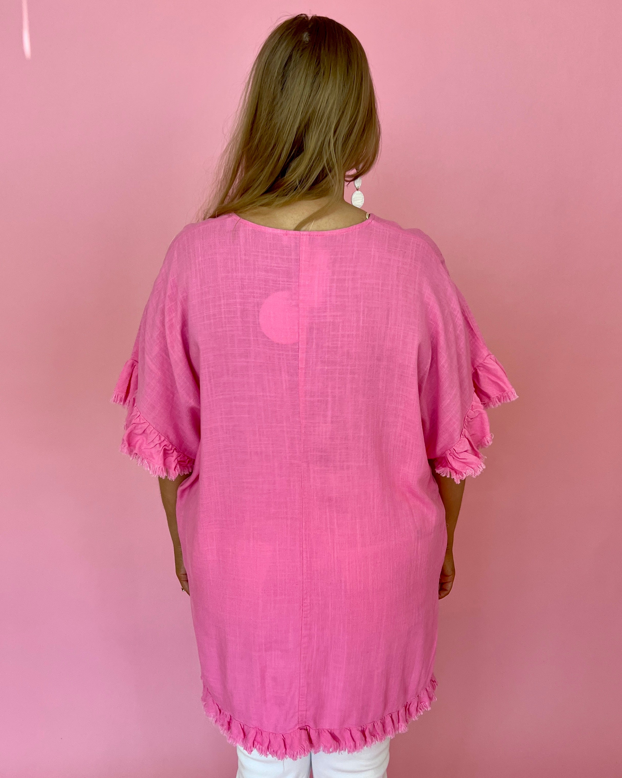 So Romantic Bubble Pink Plus Linen Top-Shop-Womens-Boutique-Clothing