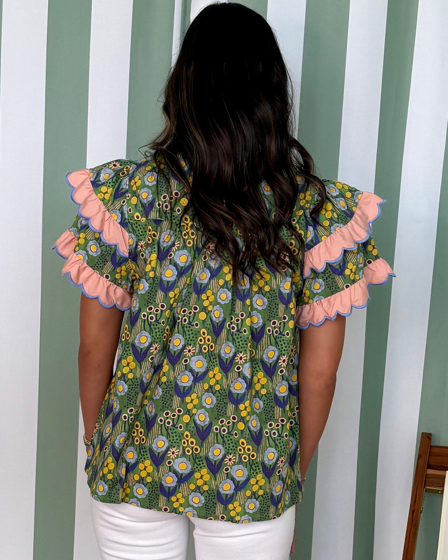 Full Bloom Green Floral Ruffle Top-Shop-Womens-Boutique-Clothing