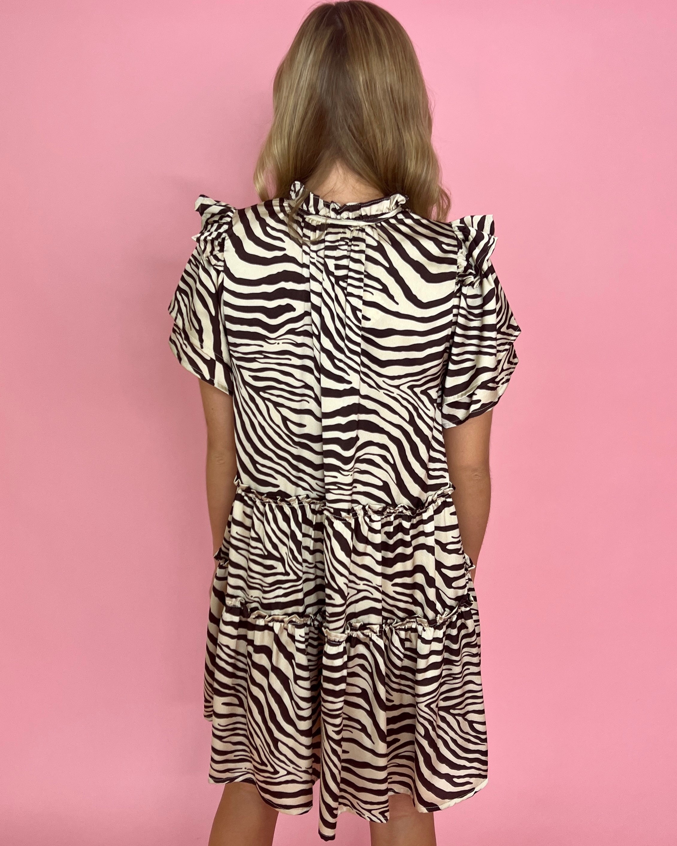 A Little Sass Chocolate Zebra Print Tiered Dress-Shop-Womens-Boutique-Clothing