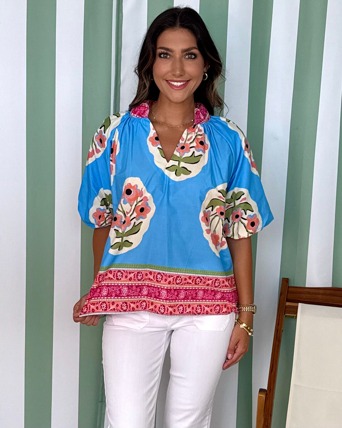 Just Listen Blue Large Floral Top-Shop-Womens-Boutique-Clothing
