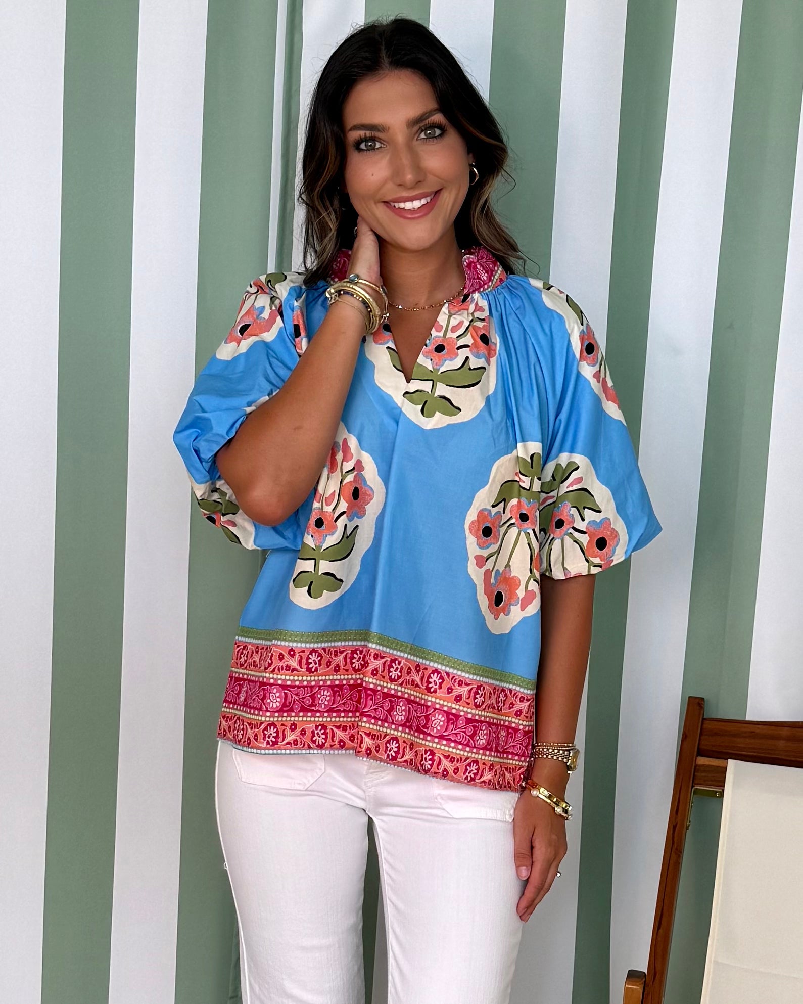 Just Listen Blue Large Floral Top-Shop-Womens-Boutique-Clothing