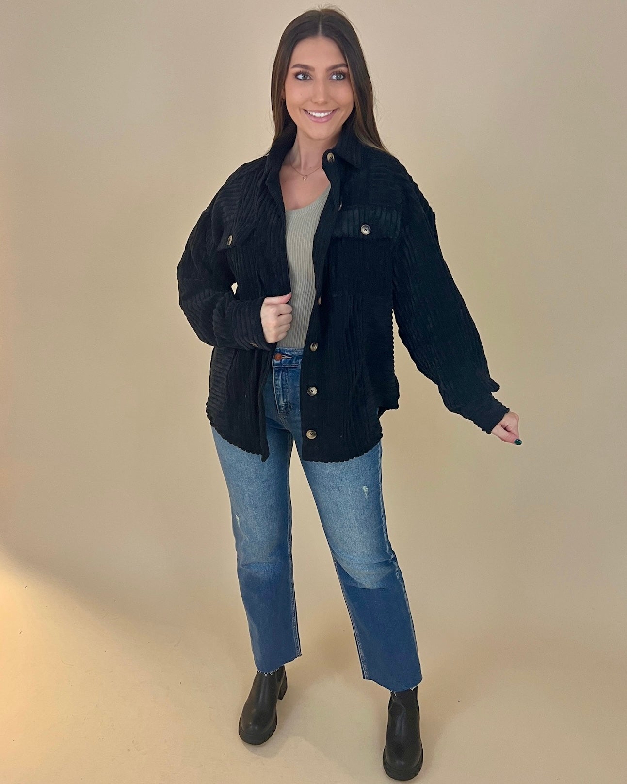 Perfect Season Black Fuzzy Ribbed Jacket-Shop-Womens-Boutique-Clothing