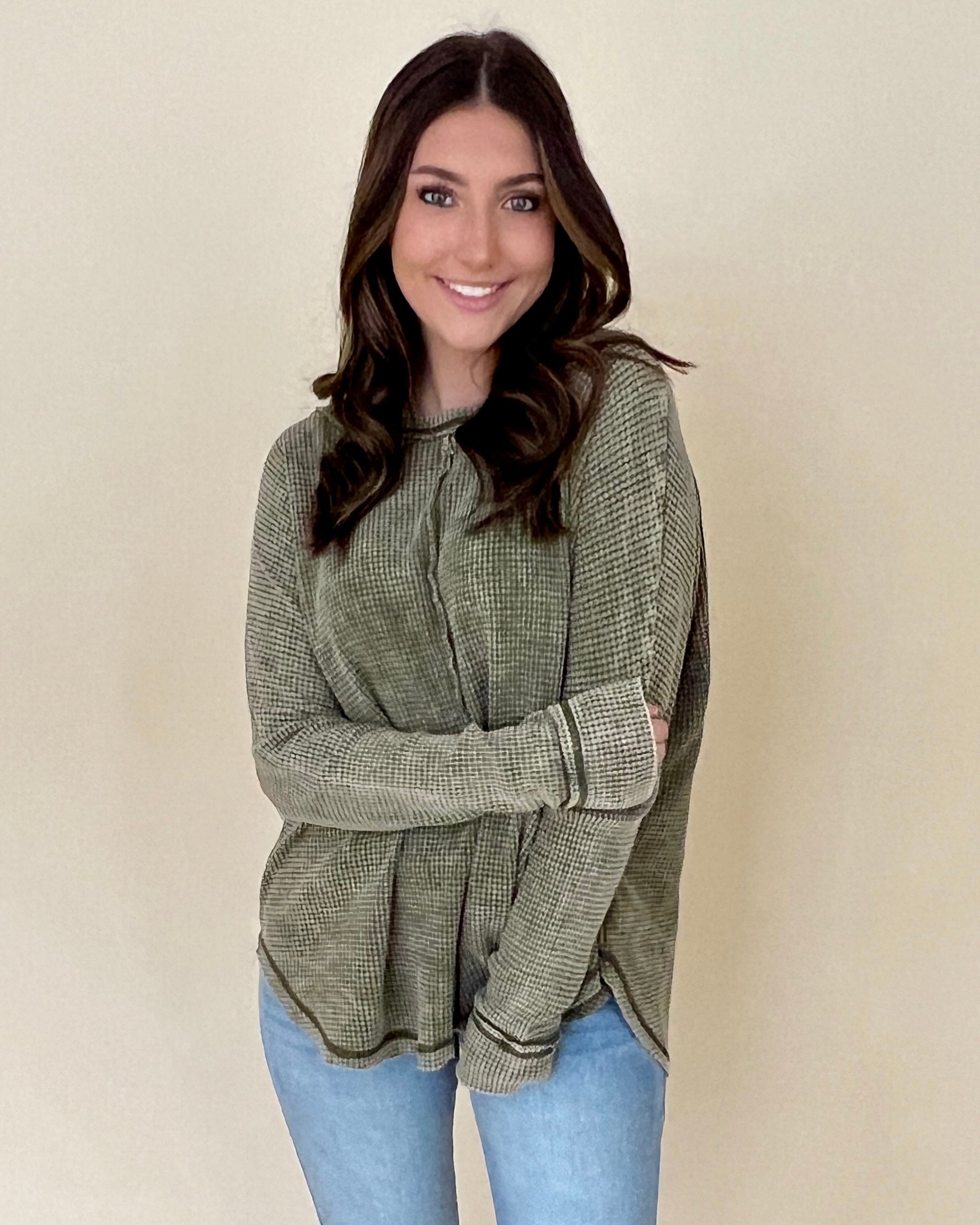 Washed Away Olive Washed Knit Top-Shop-Womens-Boutique-Clothing