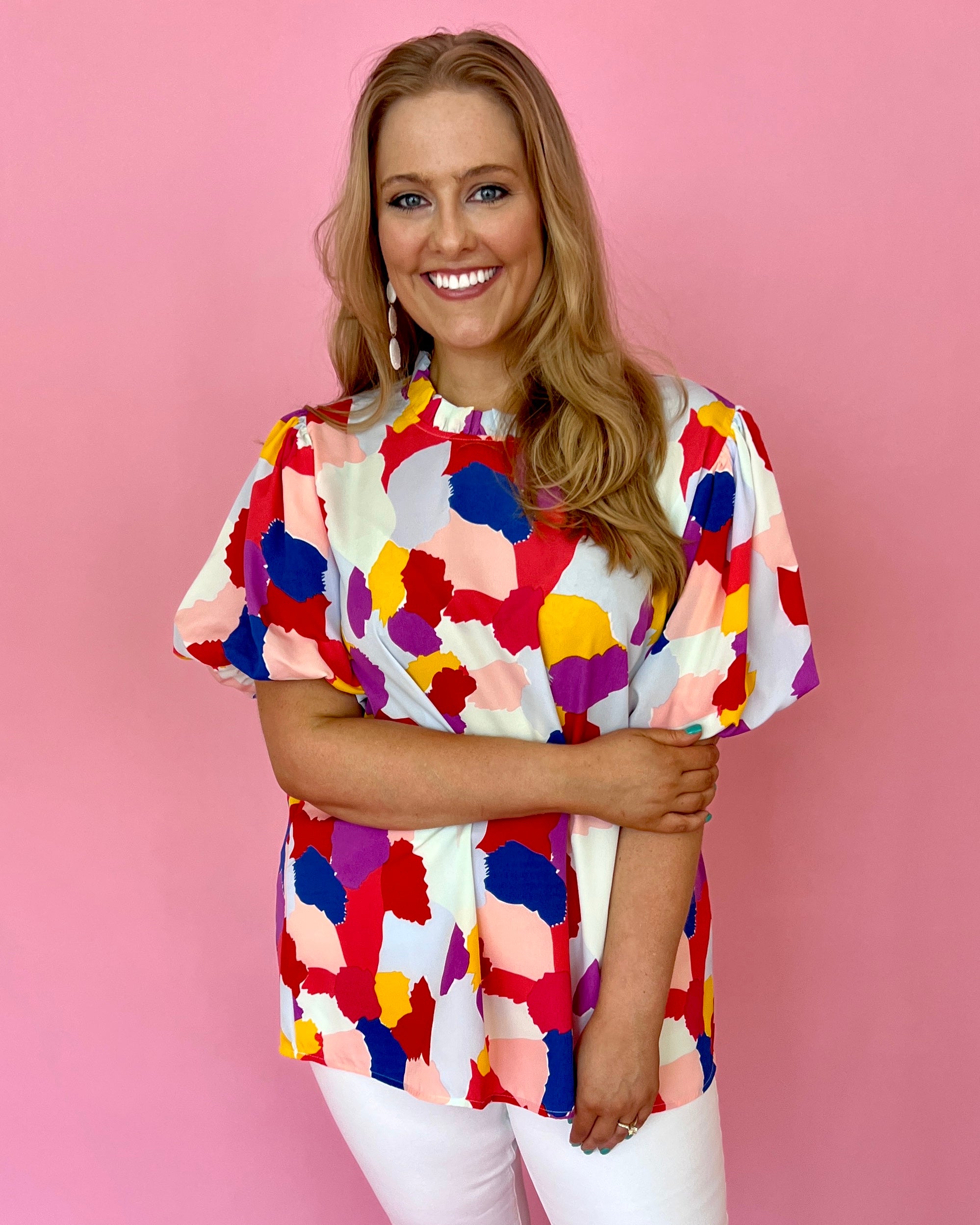 Close To You Multi Plus Printed High Neck Puff Sleeve Top-Shop-Womens-Boutique-Clothing