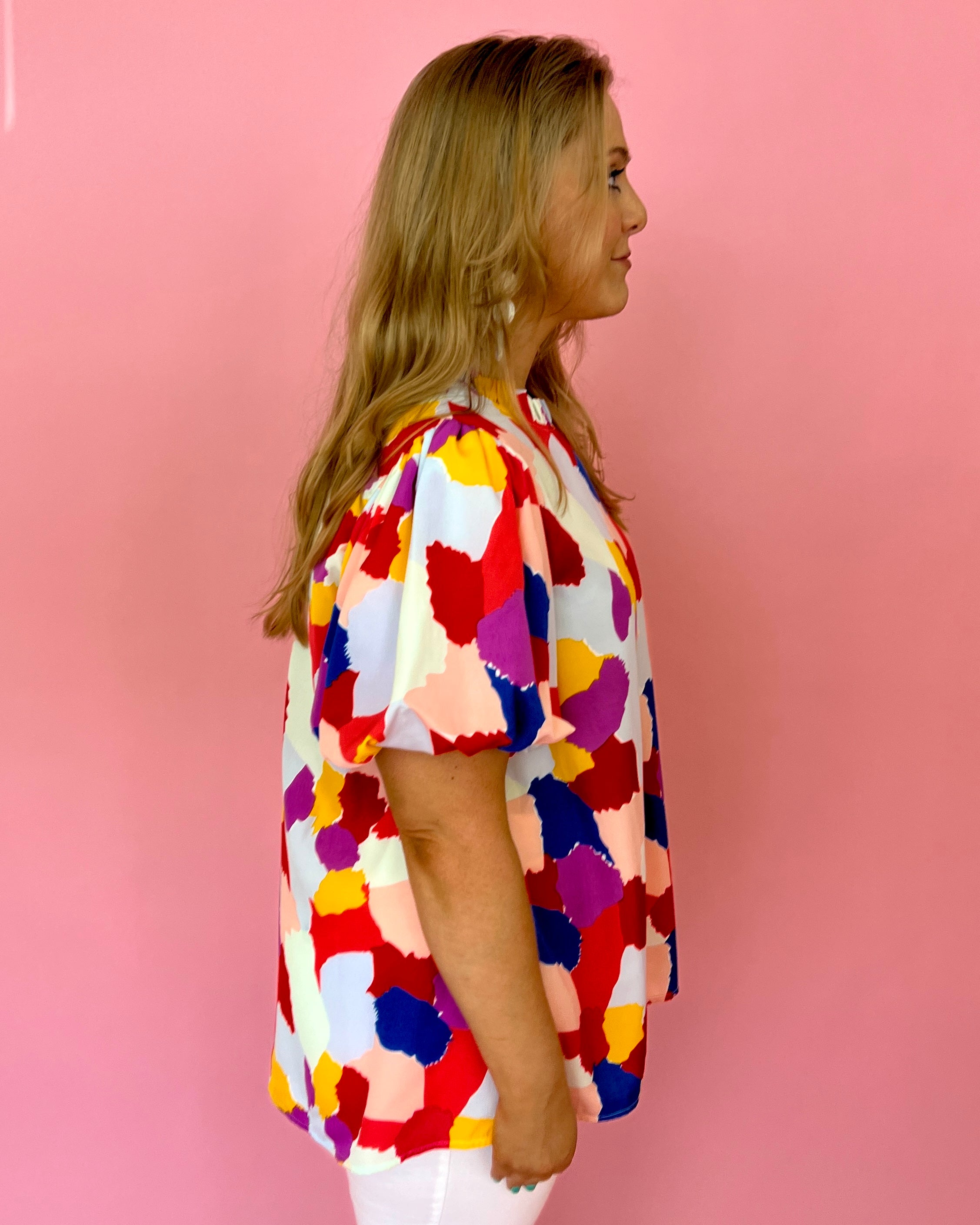 Close To You Multi Plus Printed High Neck Puff Sleeve Top-Shop-Womens-Boutique-Clothing