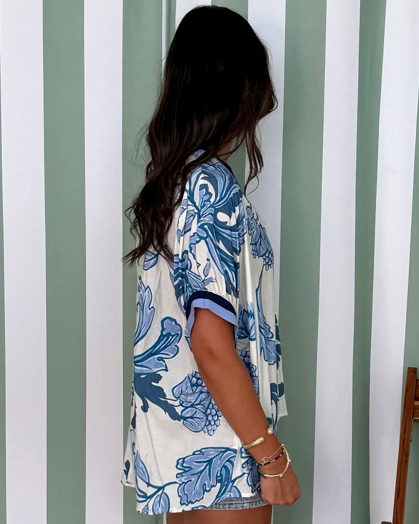 Tide Ready Blue Leaf Print V-Neck Top-Shop-Womens-Boutique-Clothing