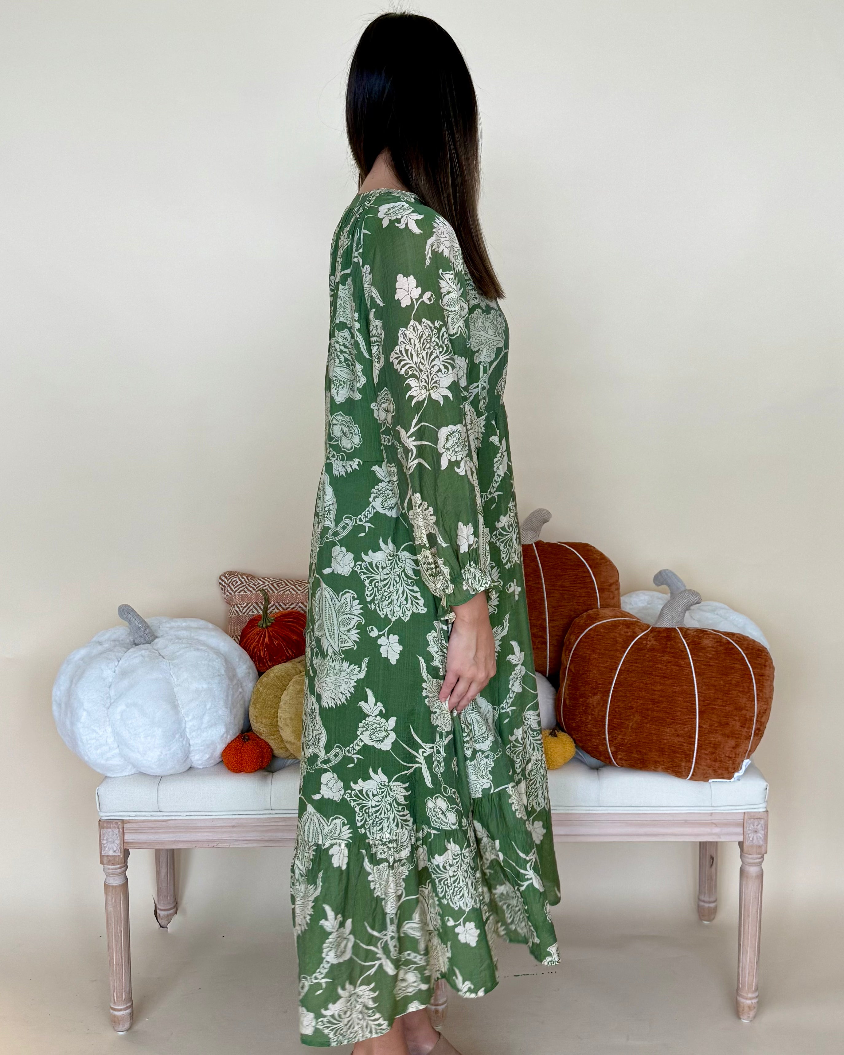 Calling For You Green Floral Boho Midi Dress-Shop-Womens-Boutique-Clothing
