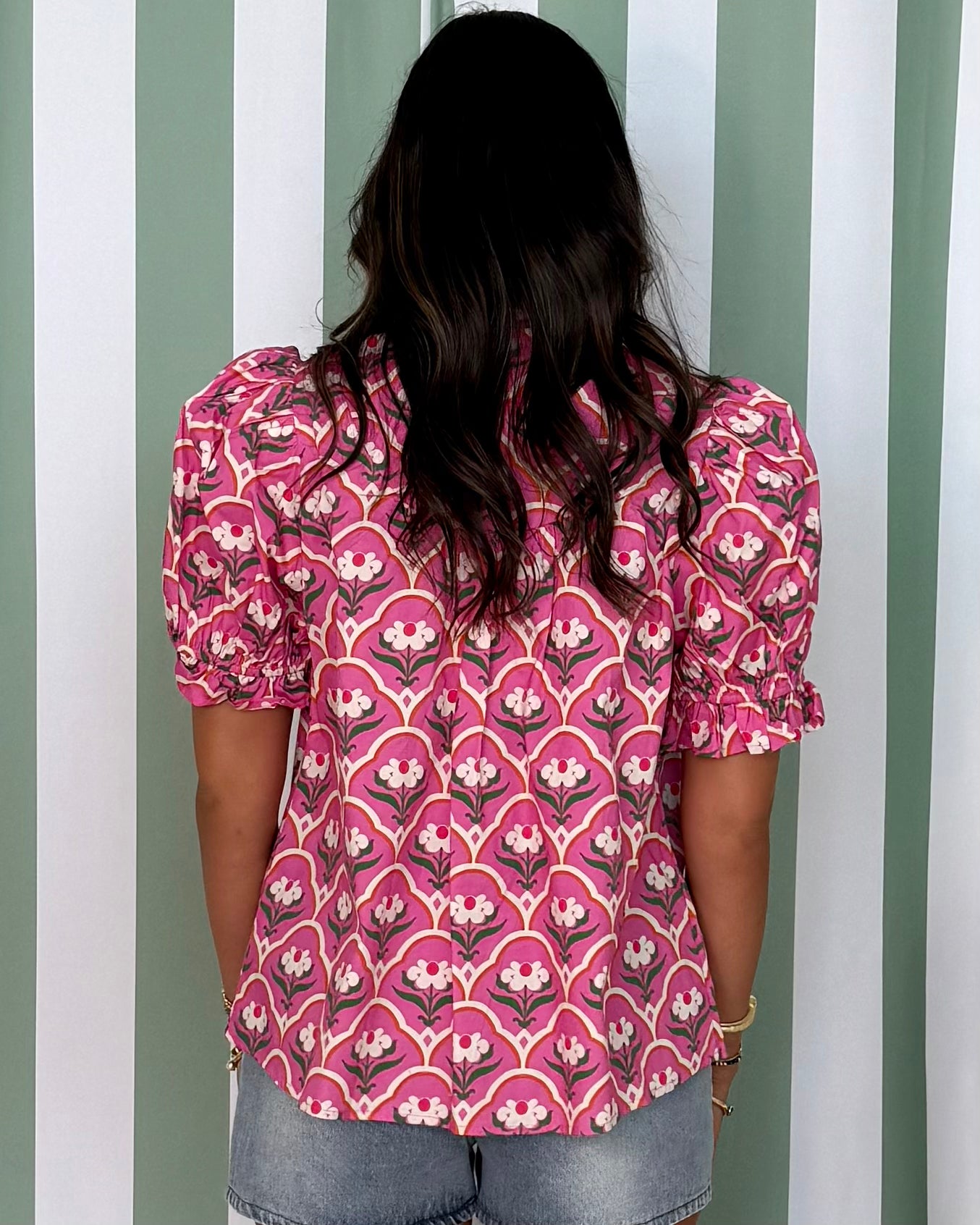 The Dreamer Pink Floral Ruffle Neck Top-Shop-Womens-Boutique-Clothing