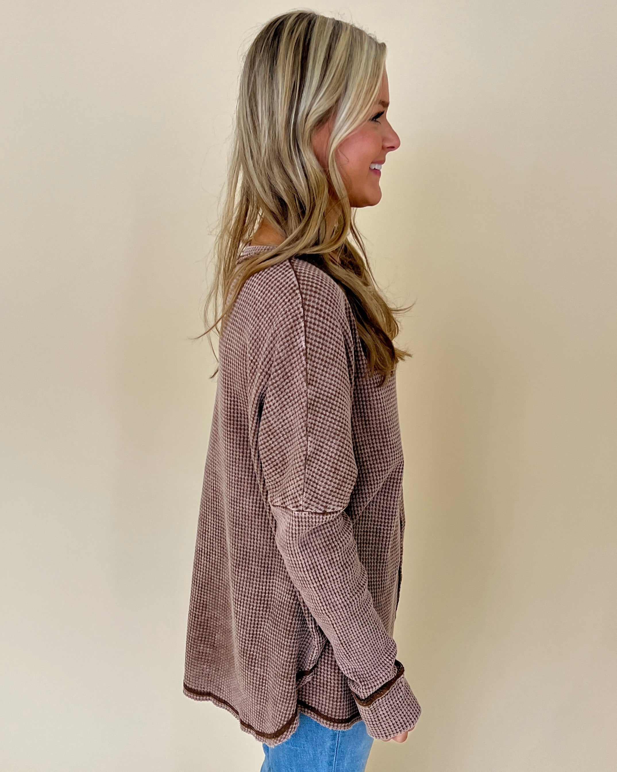 Washed Away Dk Camel Washed Knit Top-Shop-Womens-Boutique-Clothing