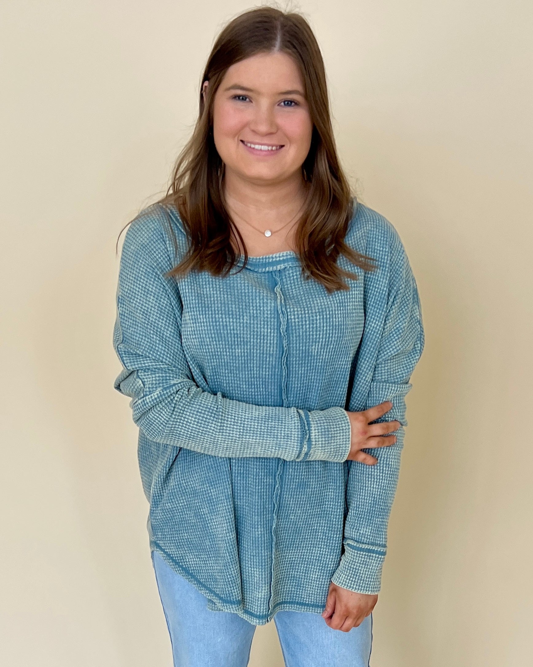 Washed Away Blue Grey Washed Knit Top-Shop-Womens-Boutique-Clothing
