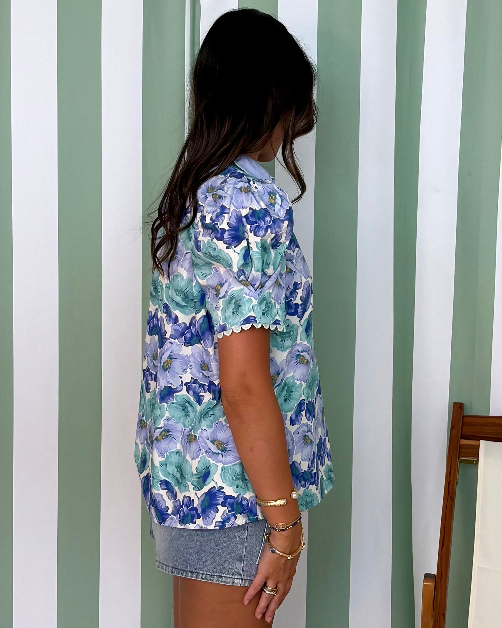 Sunday Drive Blue Green Floral Scallop Top-Shop-Womens-Boutique-Clothing