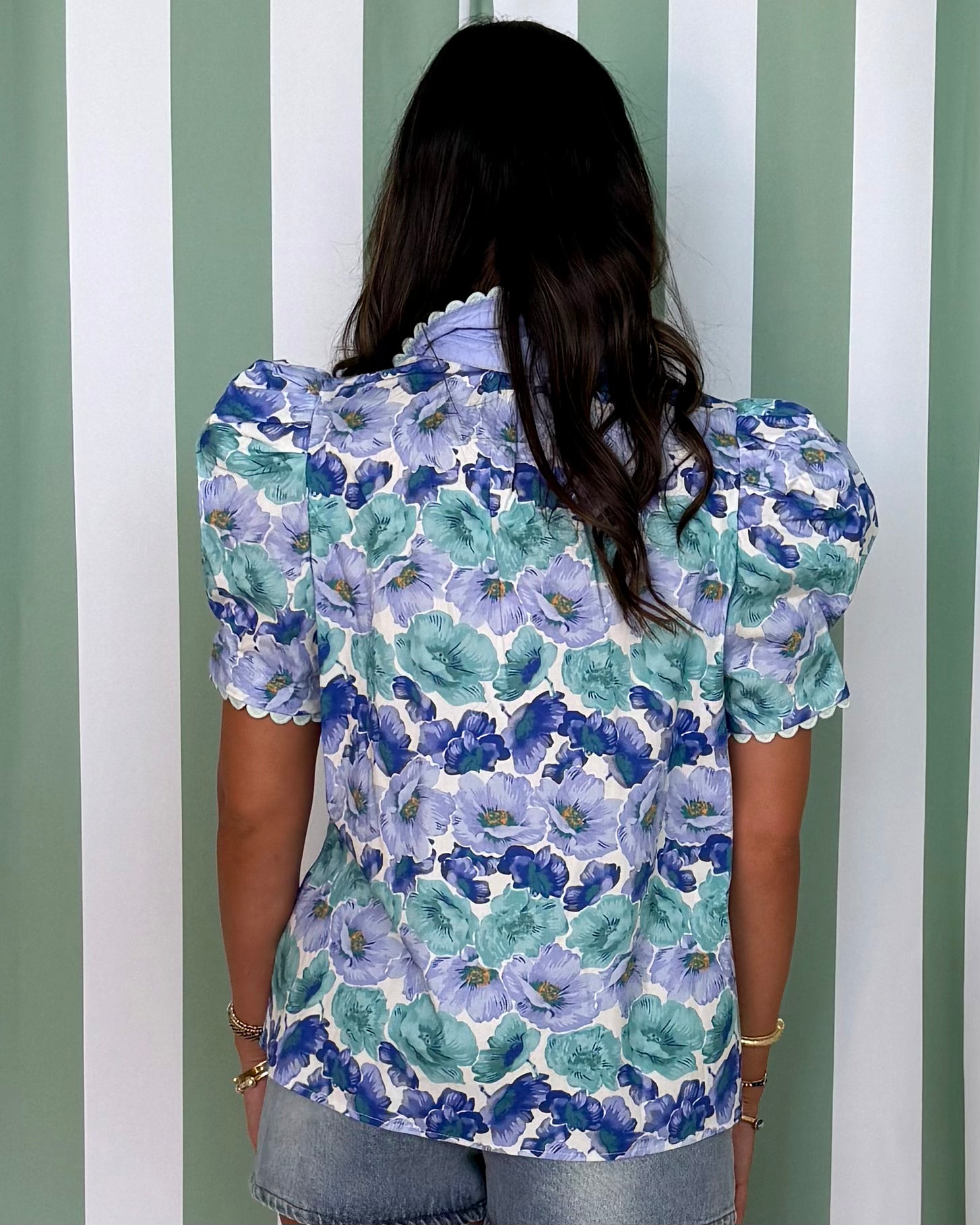 Sunday Drive Blue Green Floral Scallop Top-Shop-Womens-Boutique-Clothing