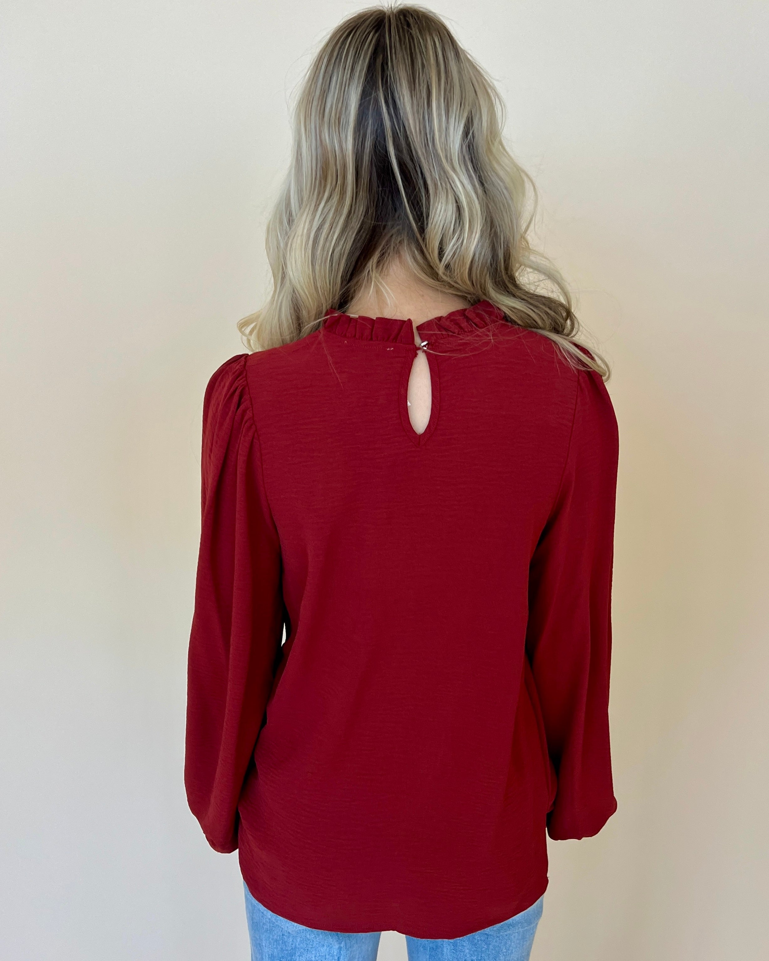 Just Right Dk Rust Ruffle Top-Shop-Womens-Boutique-Clothing
