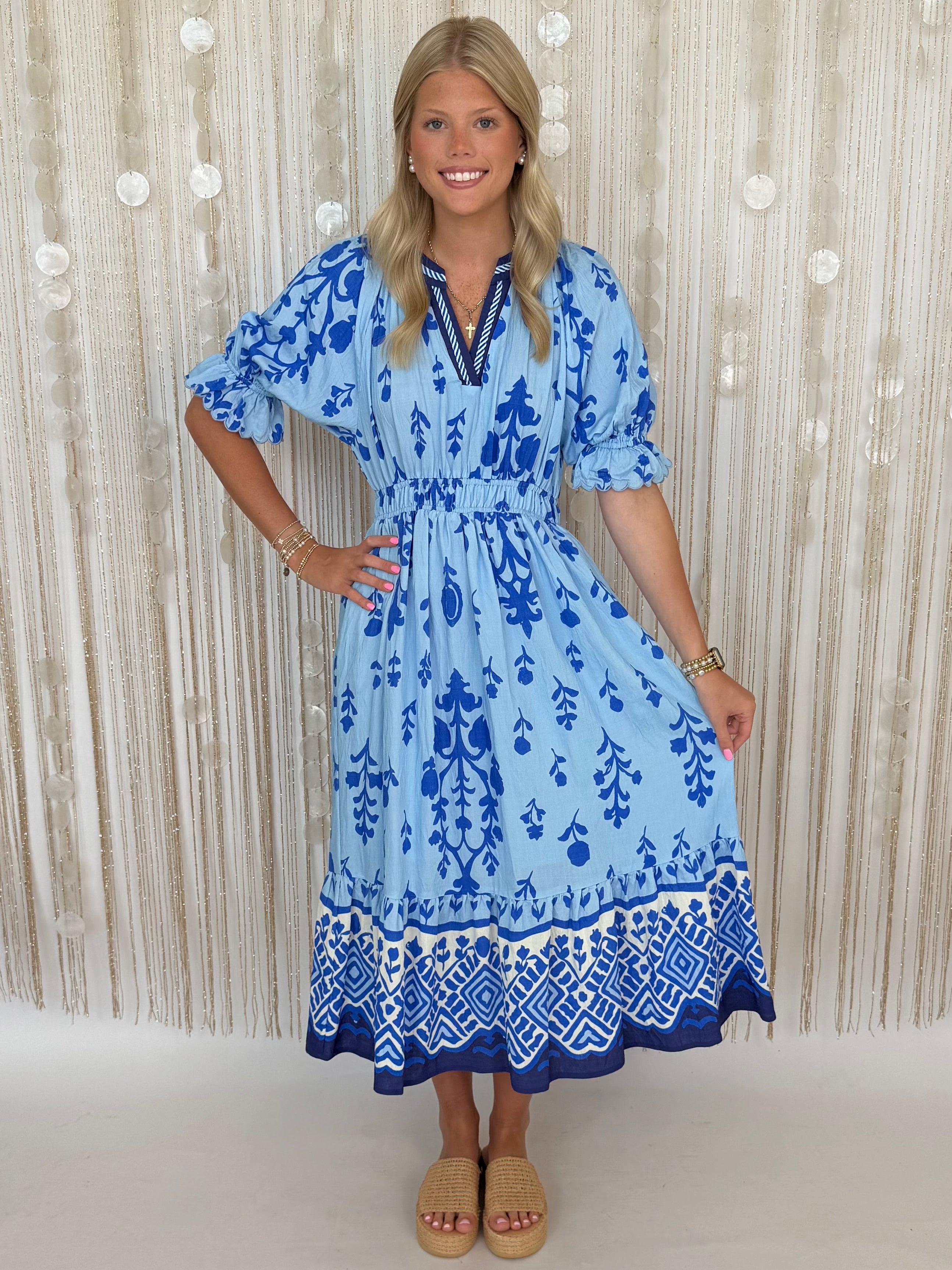New Day Blue Mix Floral Dress-Shop-Womens-Boutique-Clothing