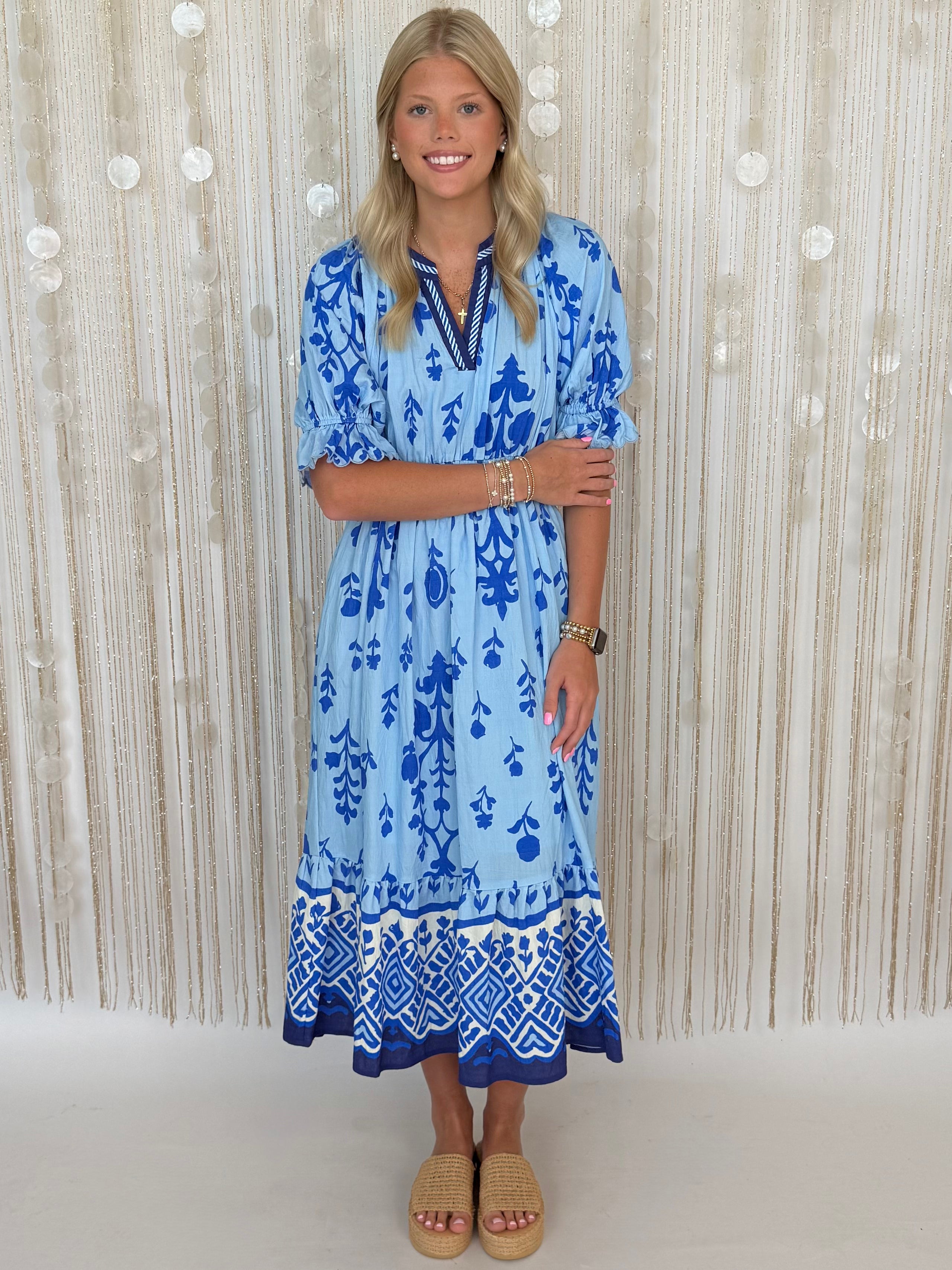New Day Blue Mix Floral Dress-Shop-Womens-Boutique-Clothing