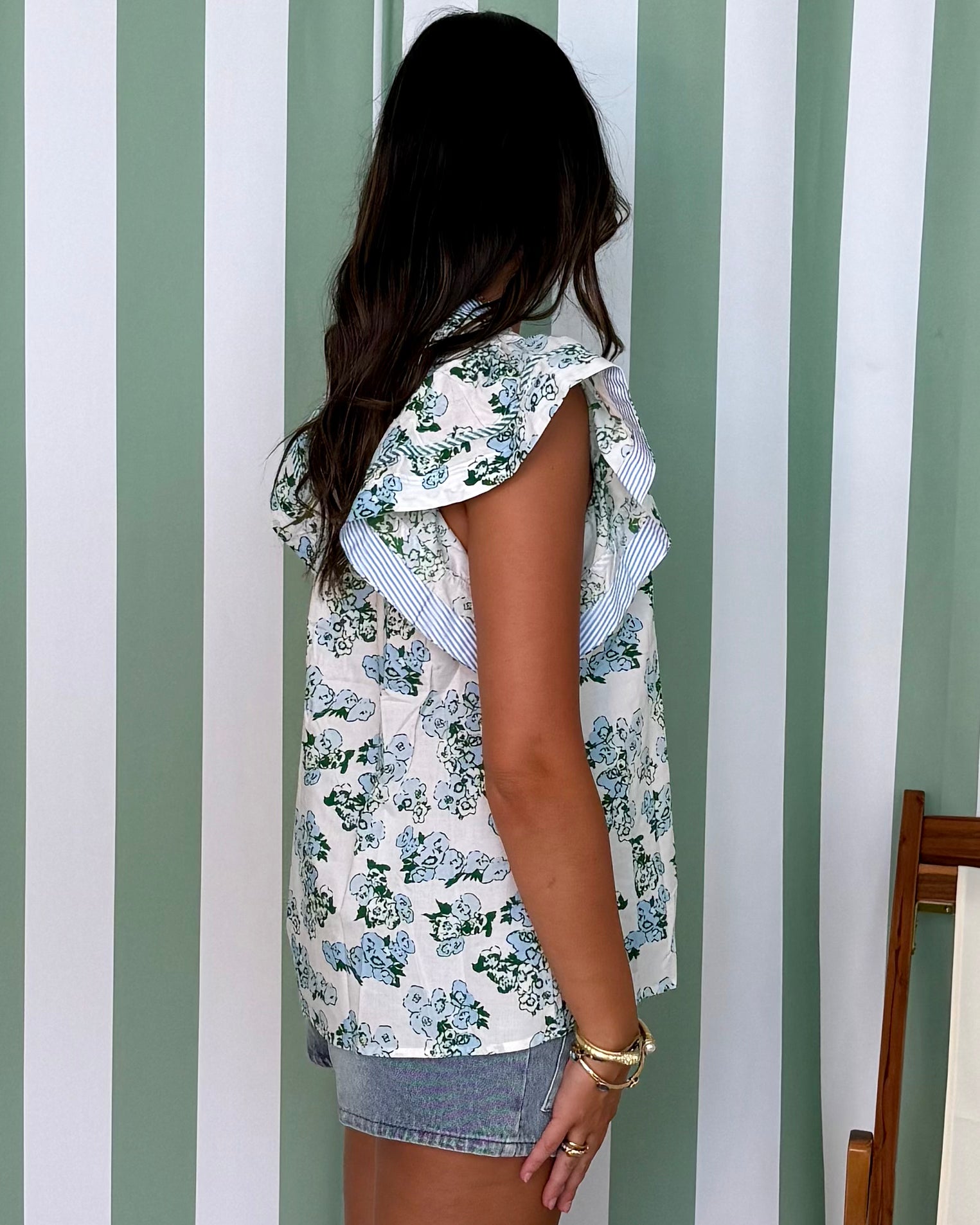 Sweet Serenity Blue Floral Ruffle Top-Shop-Womens-Boutique-Clothing