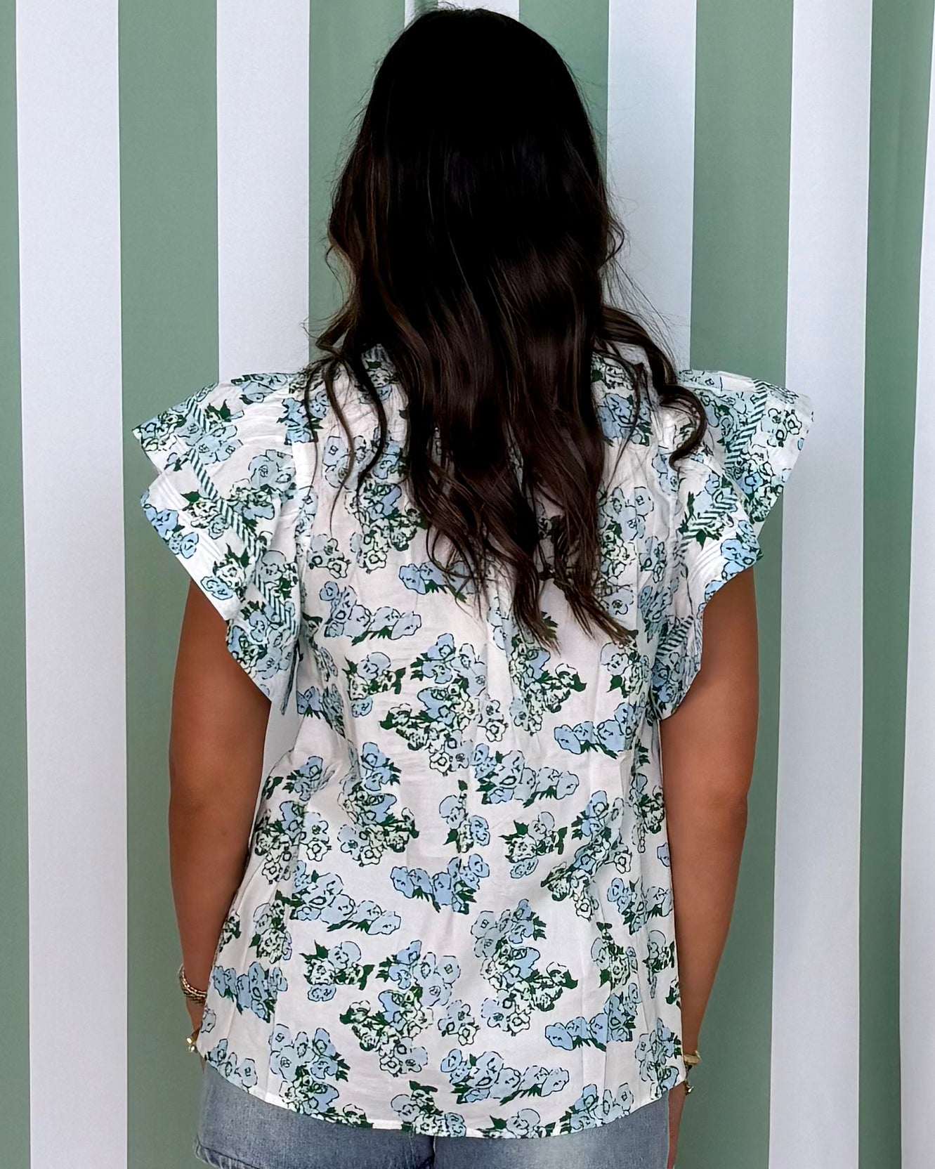 Sweet Serenity Blue Floral Ruffle Top-Shop-Womens-Boutique-Clothing