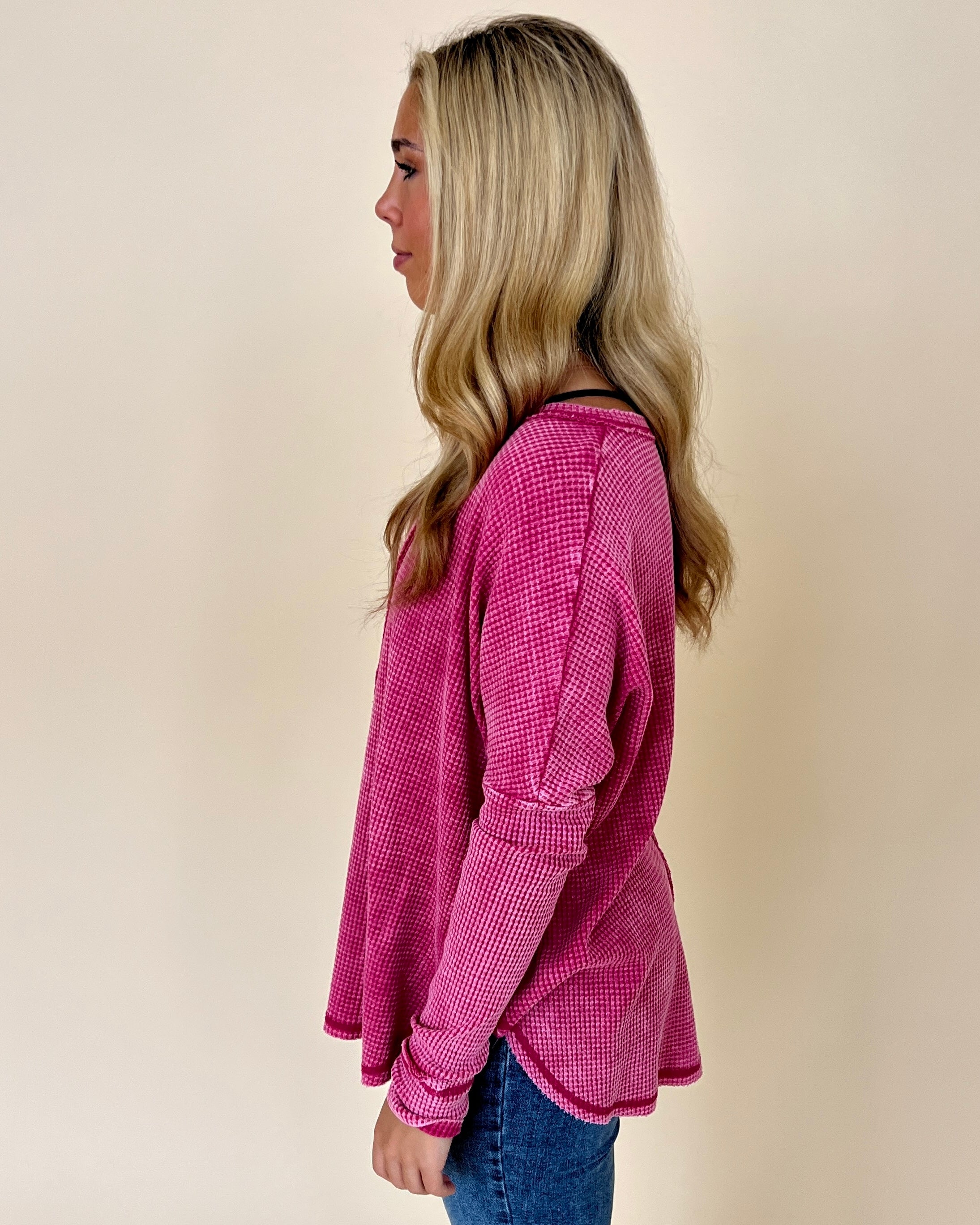 Washed Away Hot Pink Washed Knit Top-Shop-Womens-Boutique-Clothing