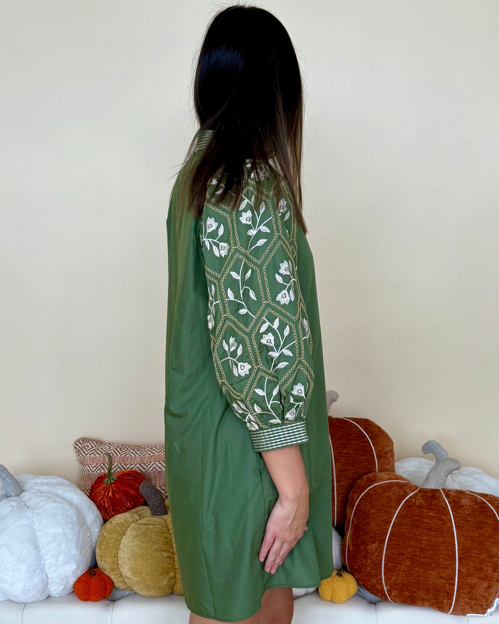 Bloom With Me Olive Textured Sleeve Dress-Shop-Womens-Boutique-Clothing