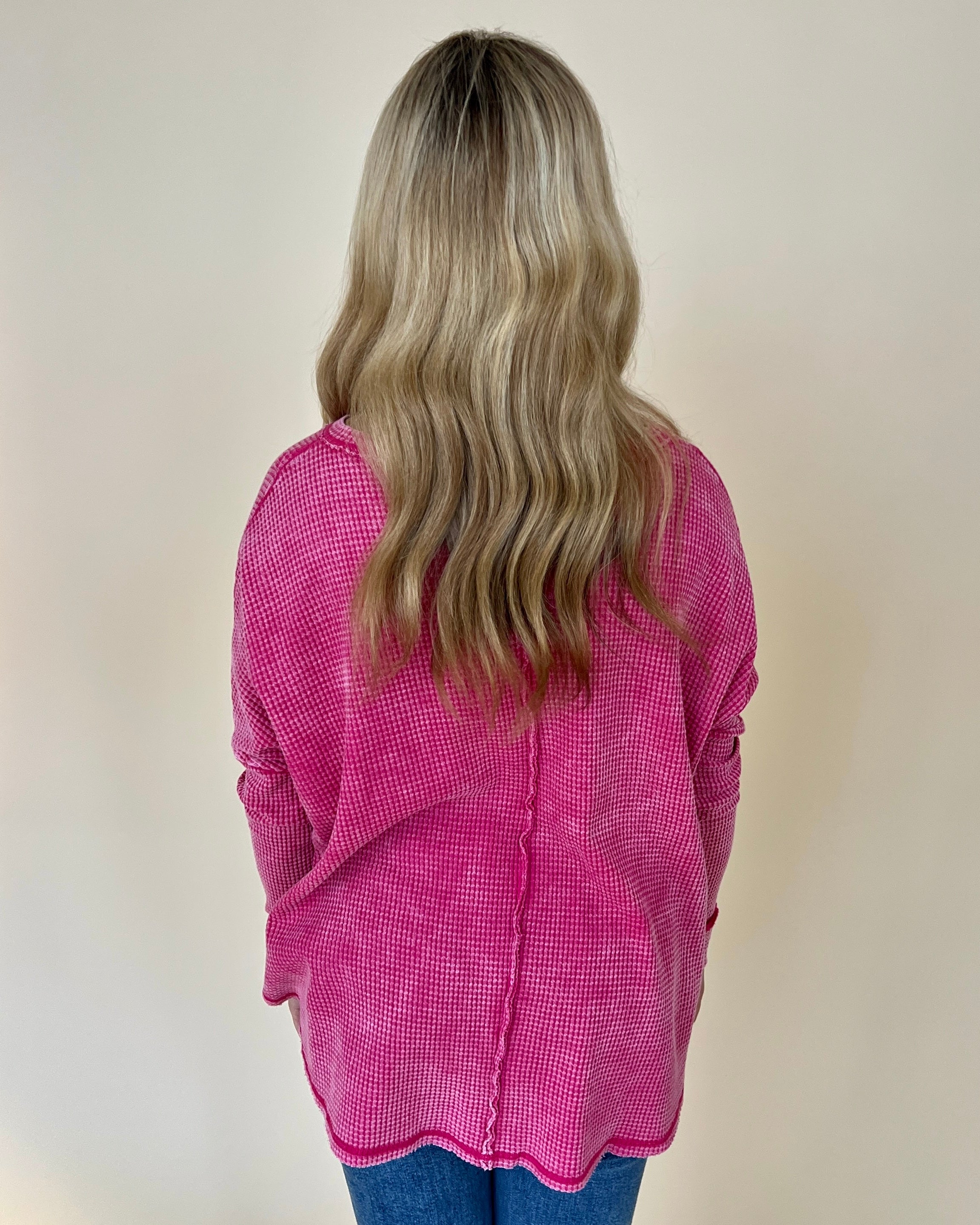 Washed Away Hot Pink Washed Knit Top-Shop-Womens-Boutique-Clothing